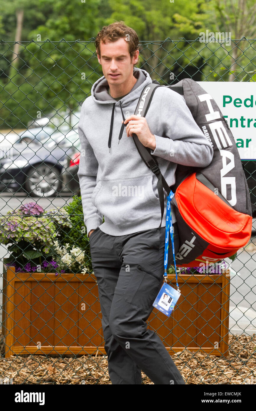 Wimbledon, London, UK. 23rd June, 2015. Andy Murray arrives at the AELTC for the first time since winning the Queen's club tournament ahead of the 2015 Wimbledon Tennis championships Credit:  amer ghazzal/Alamy Live News Stock Photo