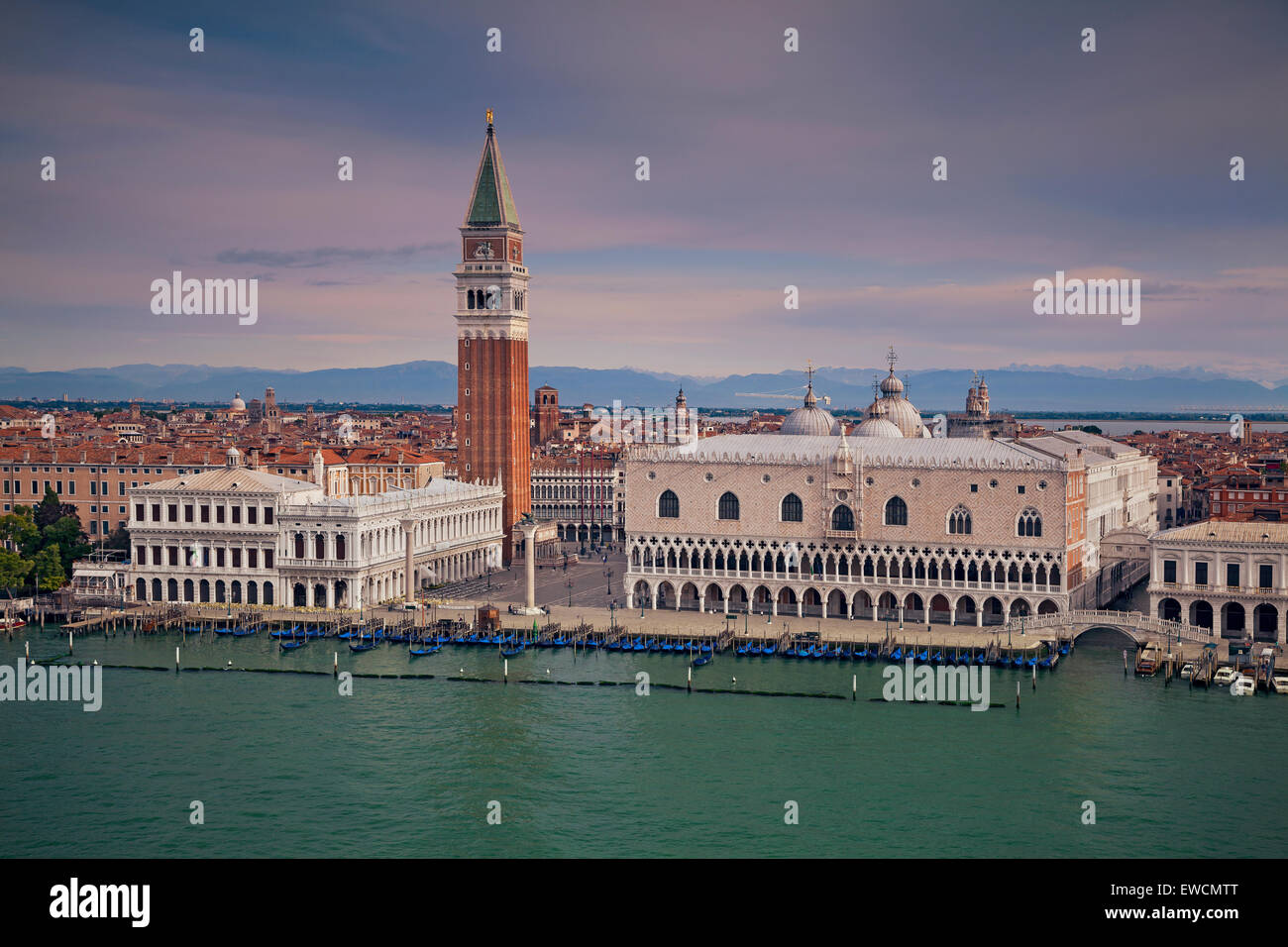 Venice. Aerial view of the Venice with St. Mark's Campanile and St. Mark's Cathedral. Stock Photo