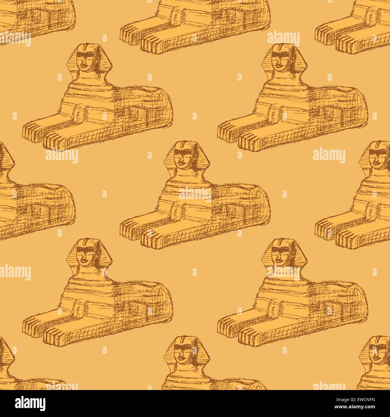 Sketch Sphinx monument in vintage style, vector seamless pattern Stock