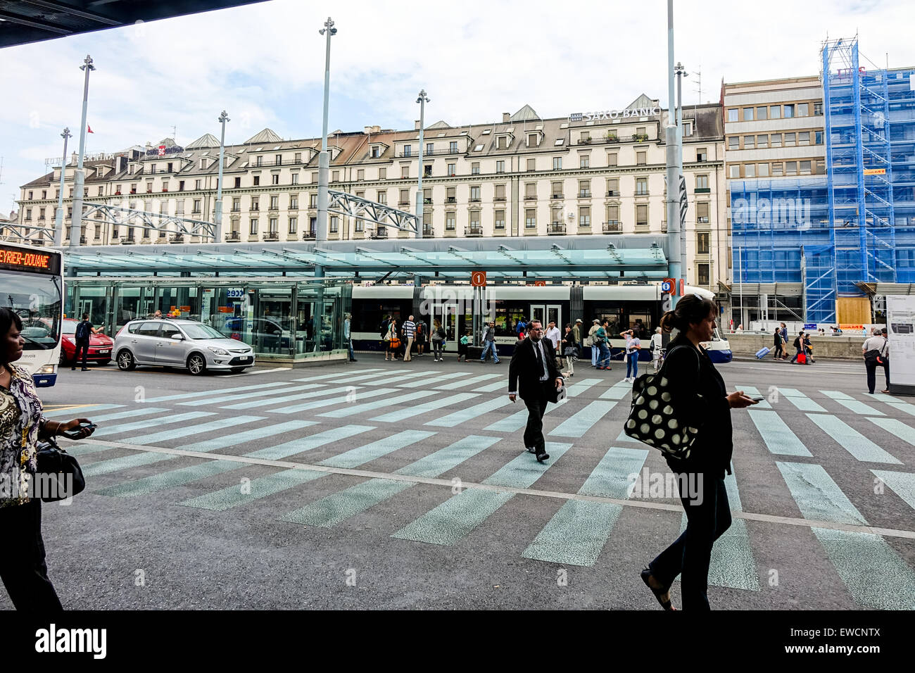 Train and Tram Station Geneva Stock Photo Alamy
