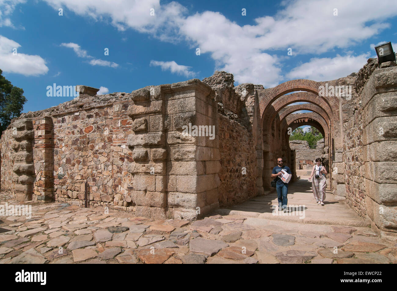 Roman amphitheater -  access, Merida, Badajoz province, Region of Extremadura, Spain, Europe Stock Photo