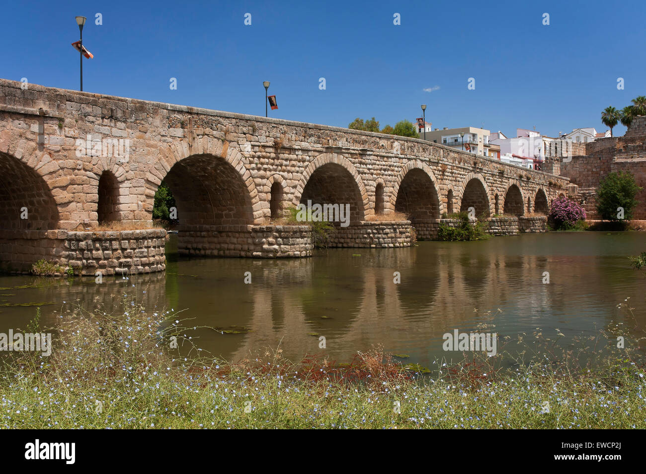 Roman bridge over the Guadiana river, Merida, Badajoz province, Region ...