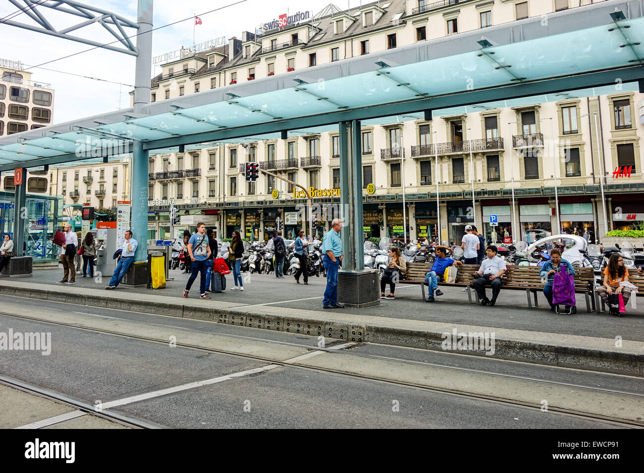 Train and Tram Station Geneva Stock Photo Alamy