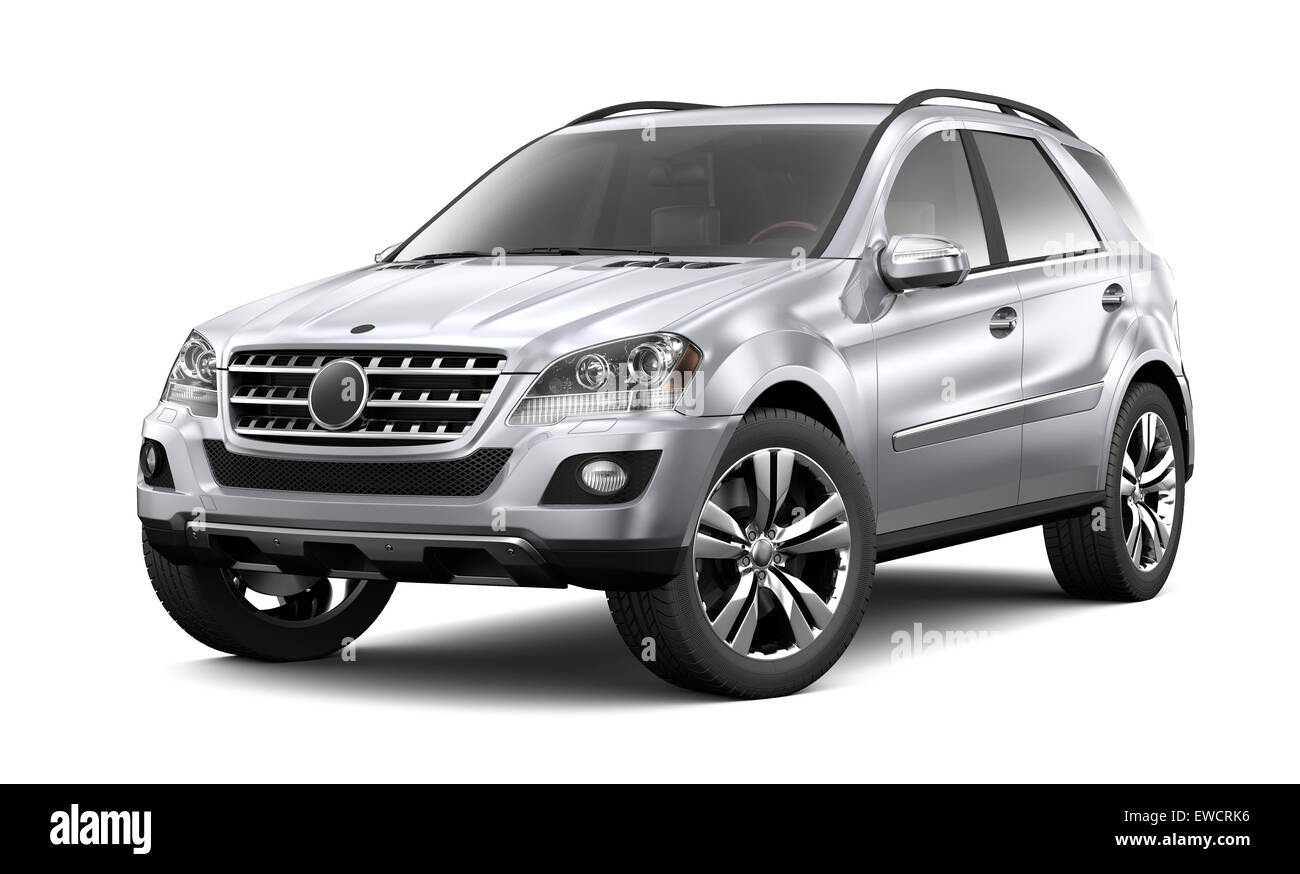 Silver heavy SUV on white background Stock Photo