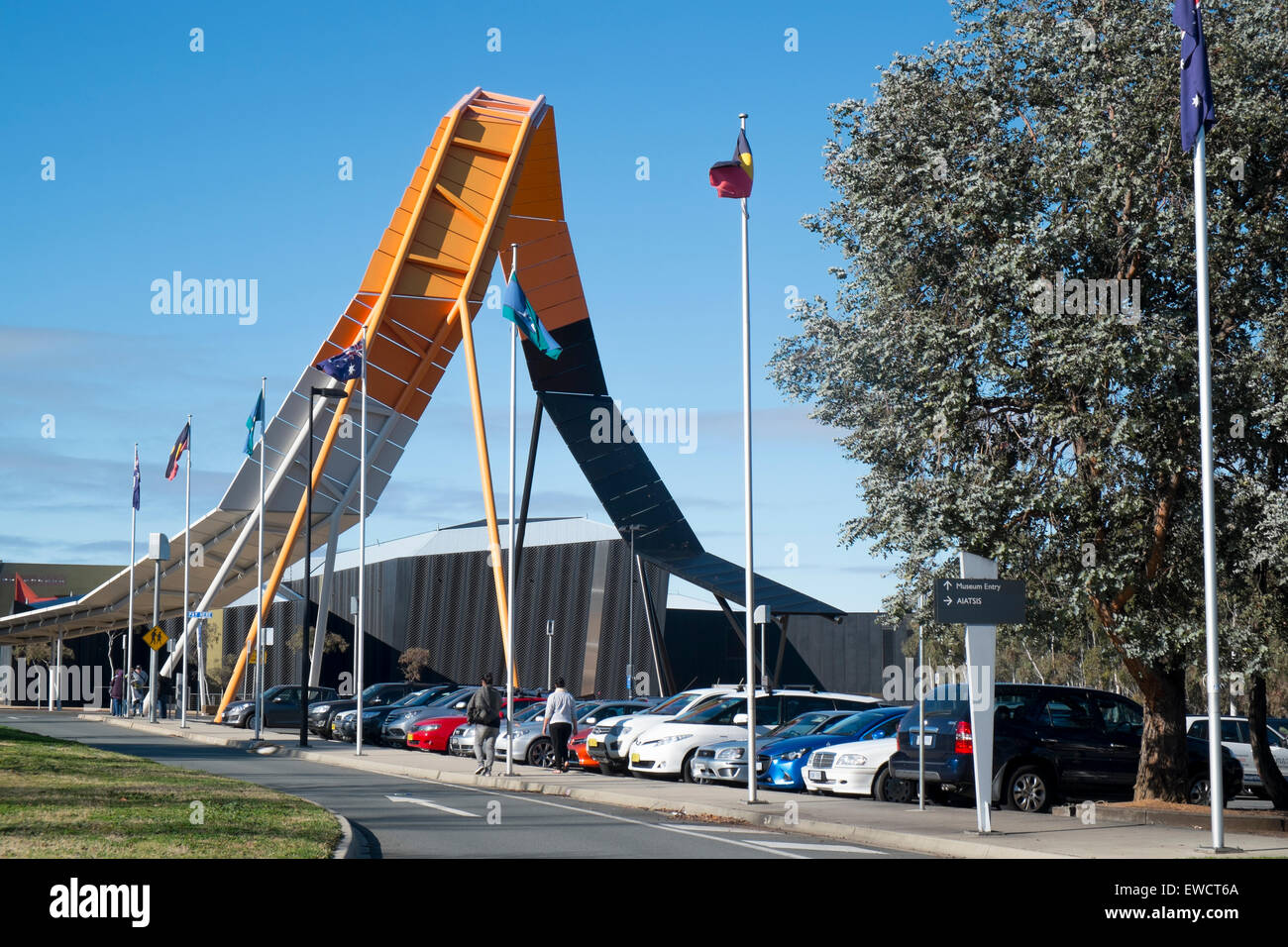 The National Museum of Australia entrance with uluru line and the architectural loop, Acton peninsula, Canberra,ACT Stock Photo