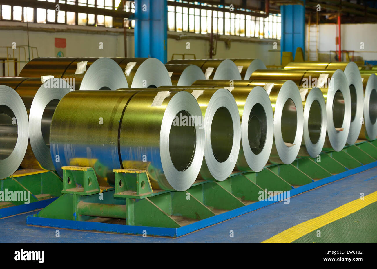 Coiled steel sheets inside of steel plant Stock Photo