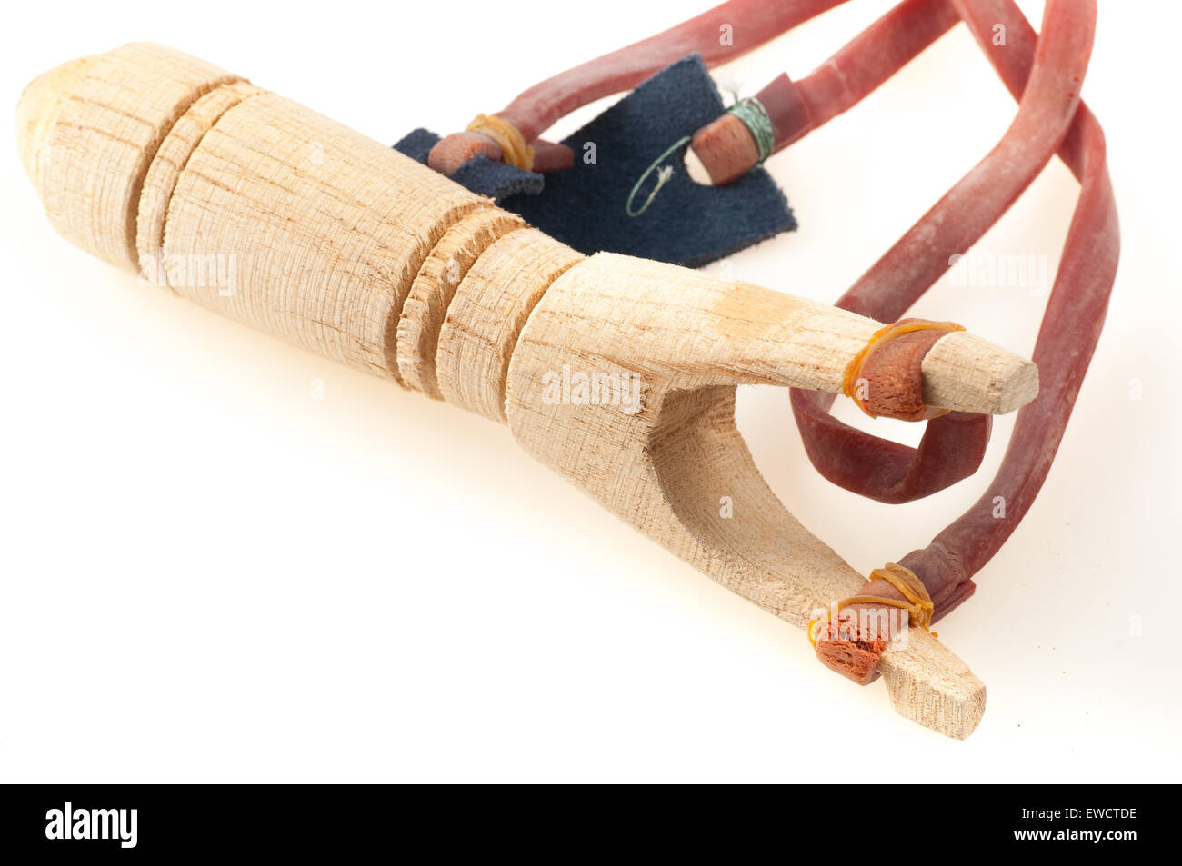 wooden slingshot with elastic Stock Photo