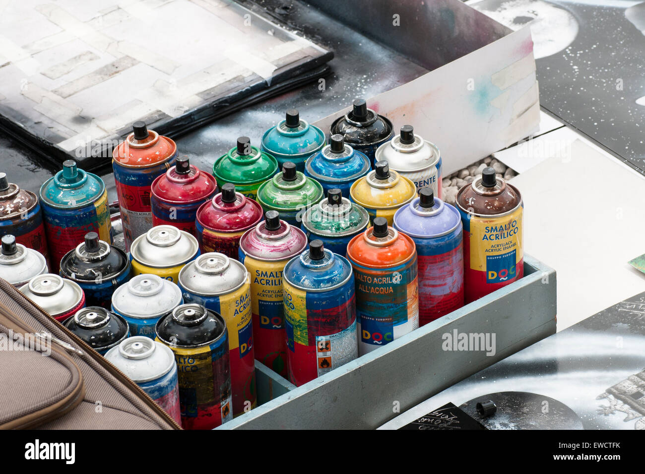 Street artist with spray cans Stock Photo Alamy