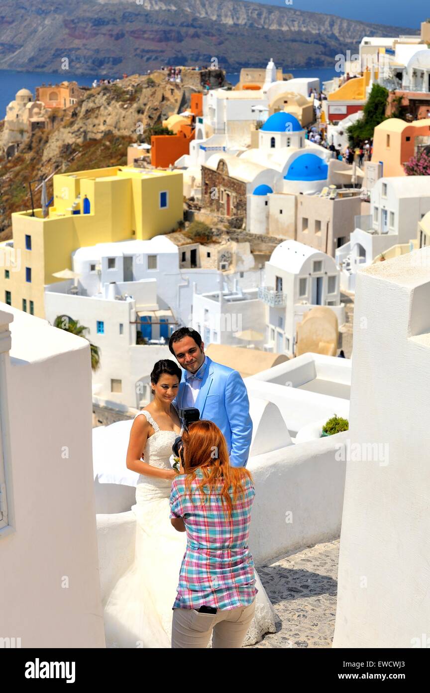 Wedding photography in Oia Santorini Greece Stock Photo