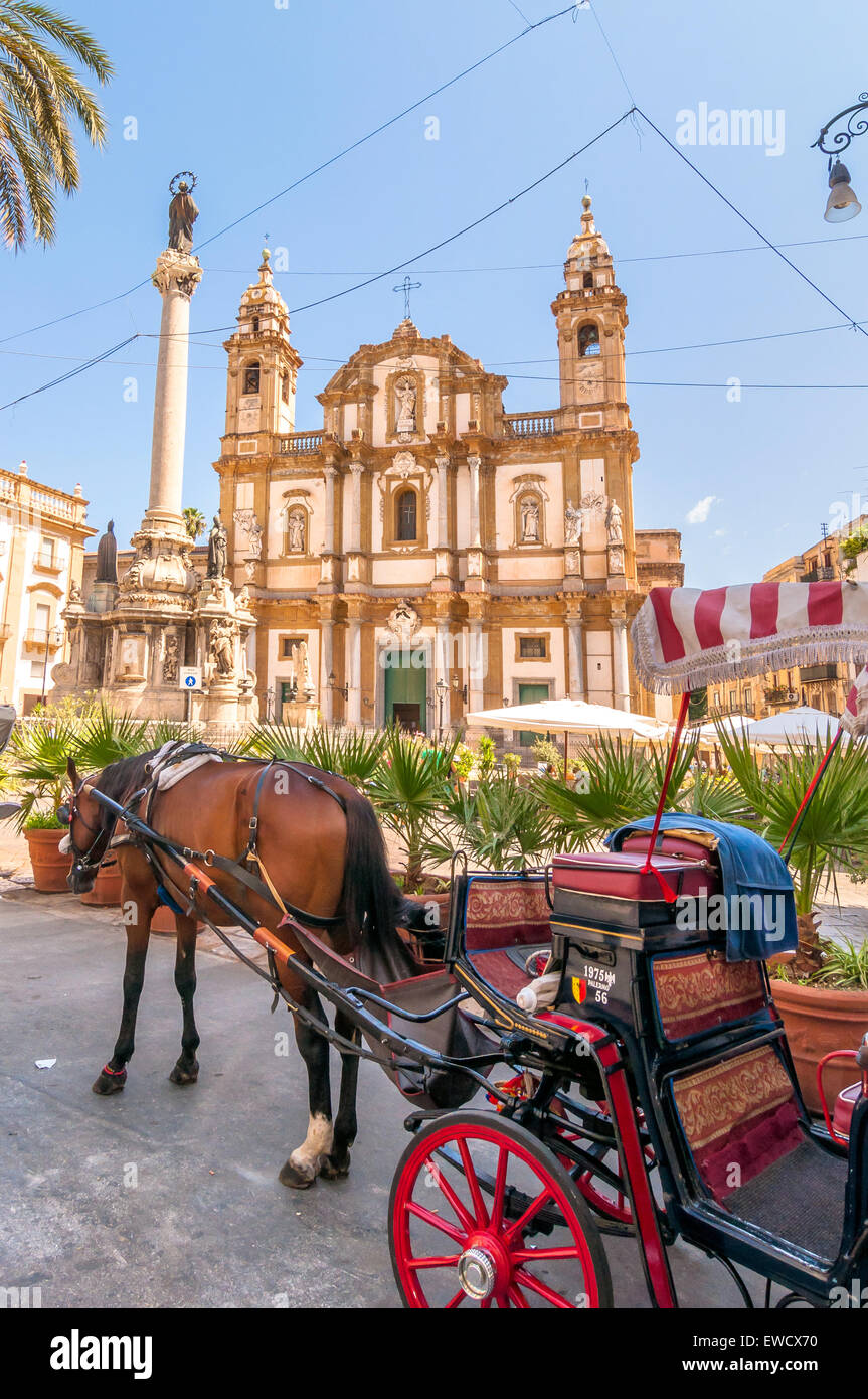 PALERMO, ITALY - AUGUST 16, 2014: tourists in San Domenico square and church in Palermo, Italy. Stock Photo