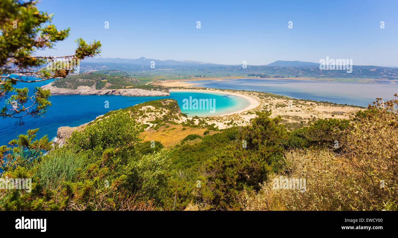 Beautiful lagoon of Voidokilia from a high point of view Stock Photo