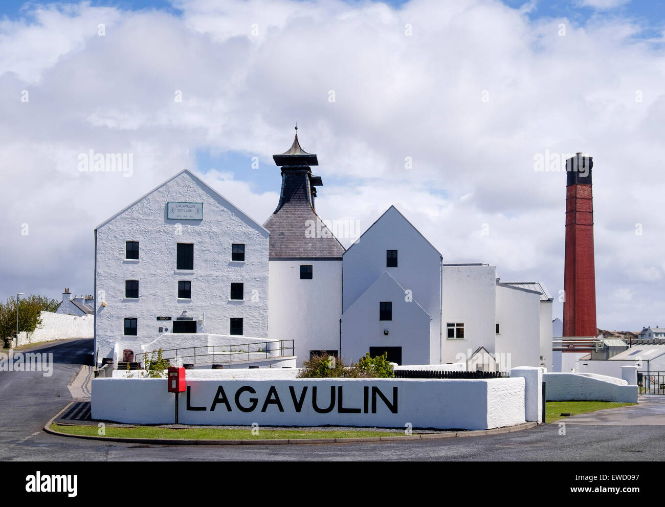 Whisky distillery at Lagavulin making Scottish single malt whiskey or Scotch in Port Ellen Isle of Islay Inner Hebrides Western Isles Scotland UK Stock Photo