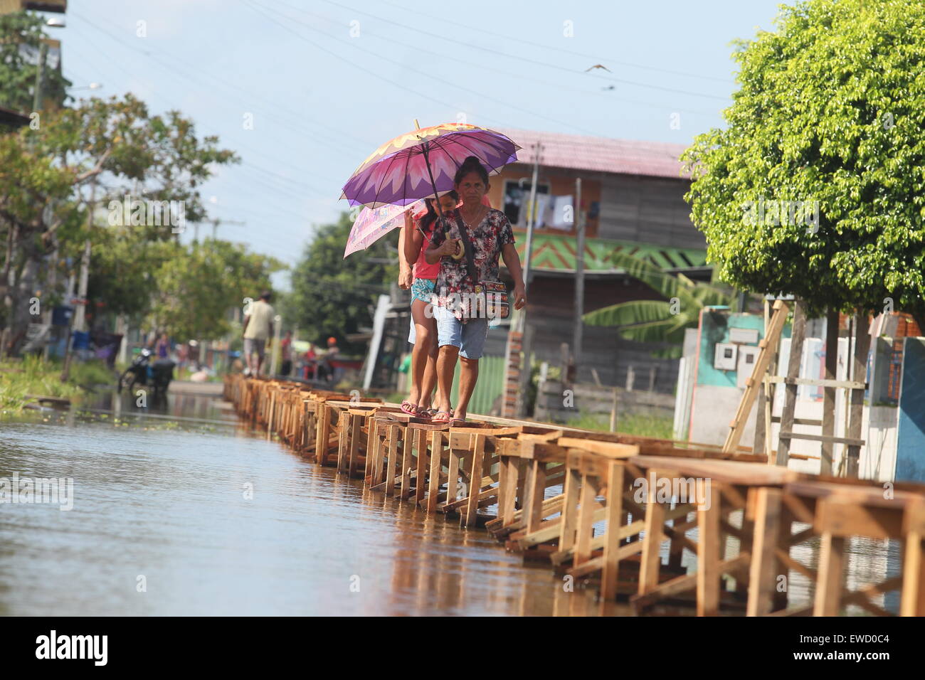 Ruas do Município de Barreirinha, alagadas pela subida das águas do Paraná do Ramos (braço do Rio Amazonas), 331 km de Manaus, Stock Photo