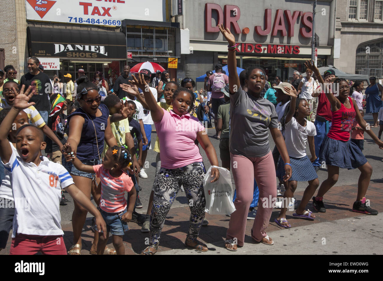 Children dance at the Flatbush Street Festival in Brooklyn, New York. Stock Photo