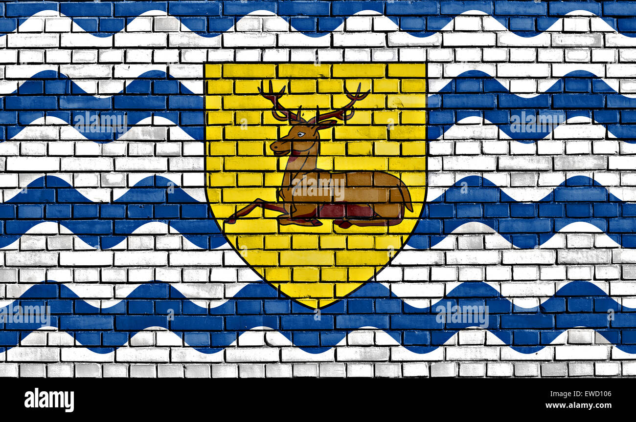 flag of Hertfordshire painted on brick wall Stock Photo