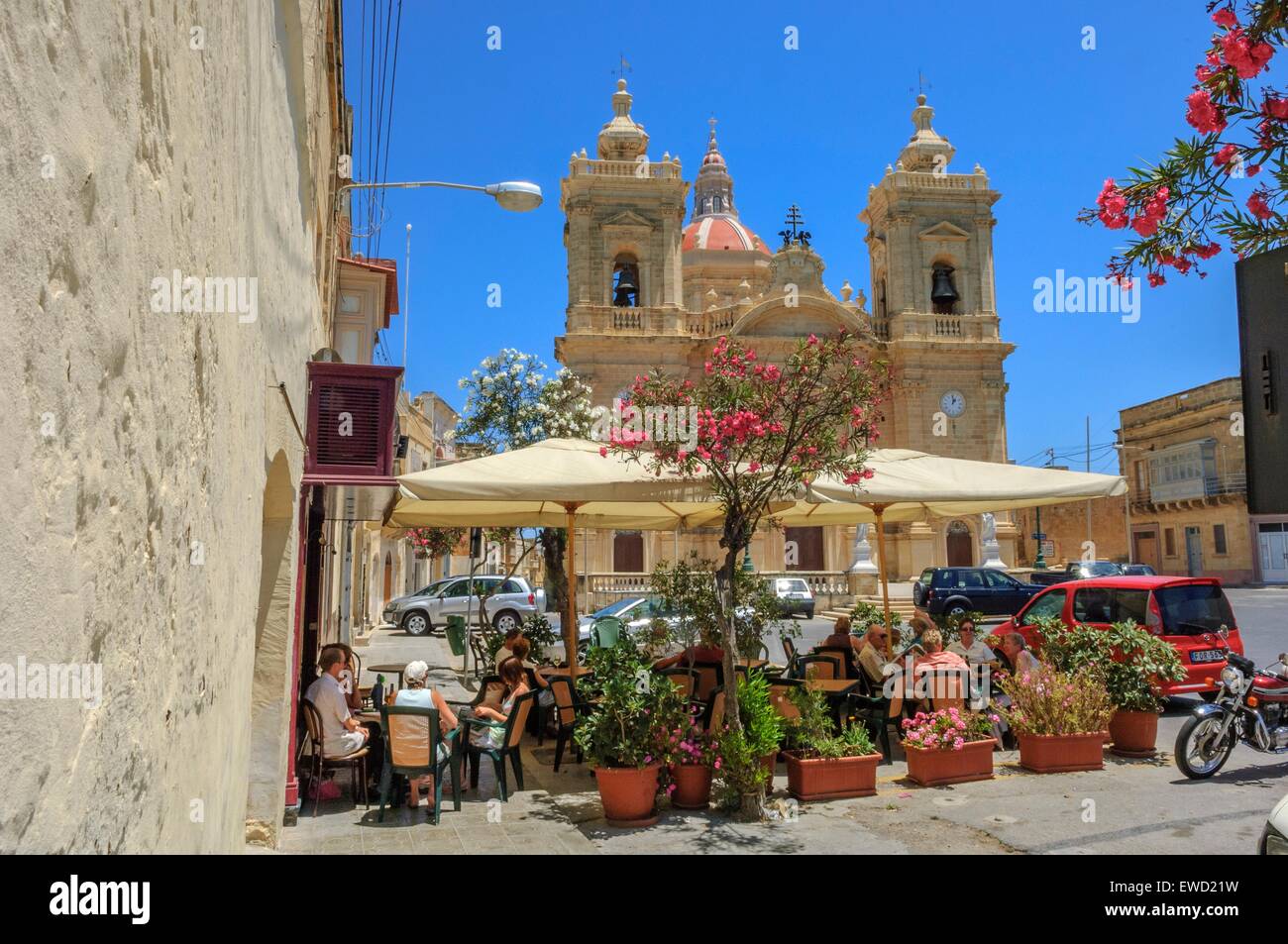 Xaghra Church and restaurant. Gozo Island. Malta Stock Photo