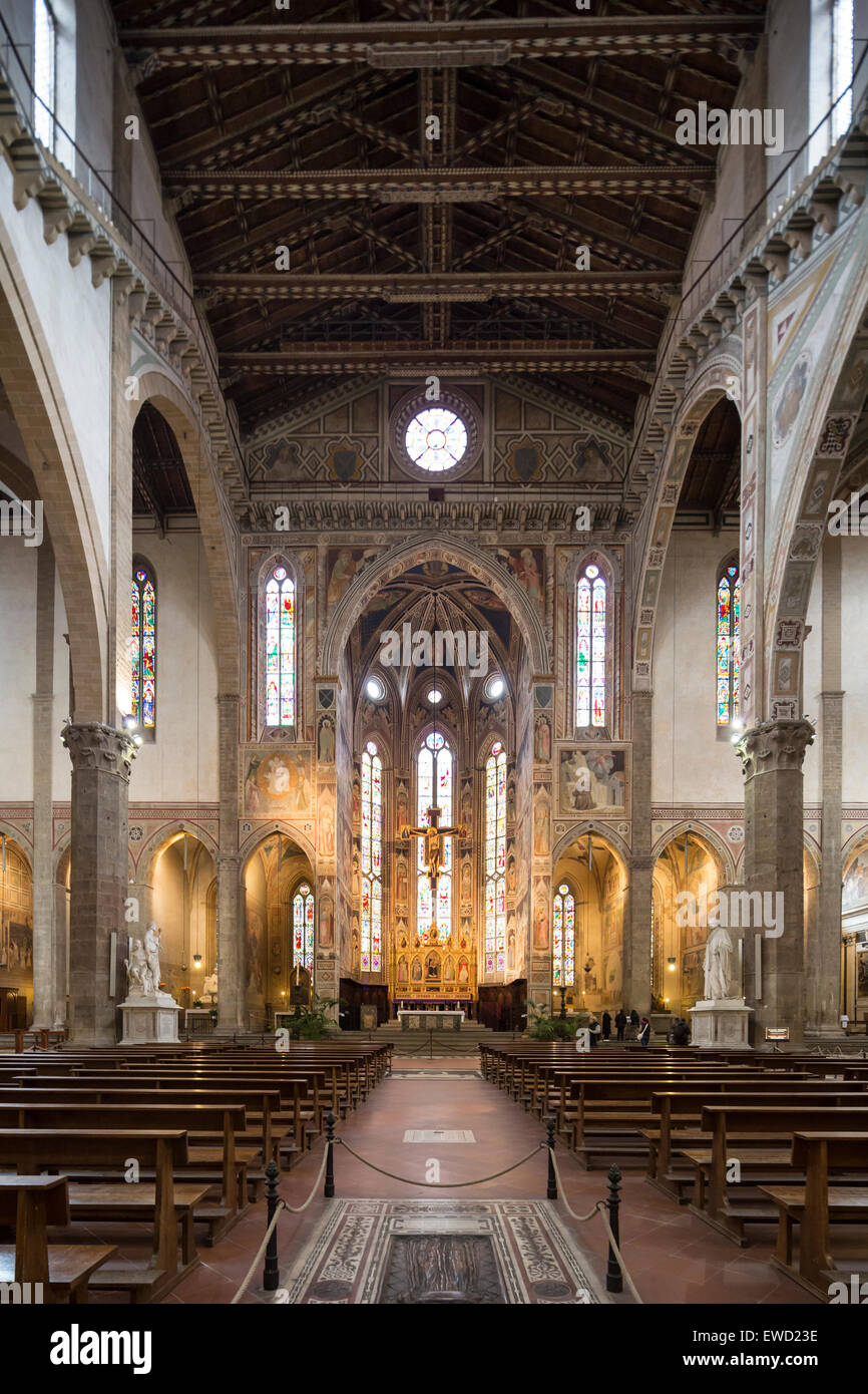 nave and altar in apse, Basilica di Santa Croce, Basilica of the Holy Cross, Florence, Italy Stock Photo
