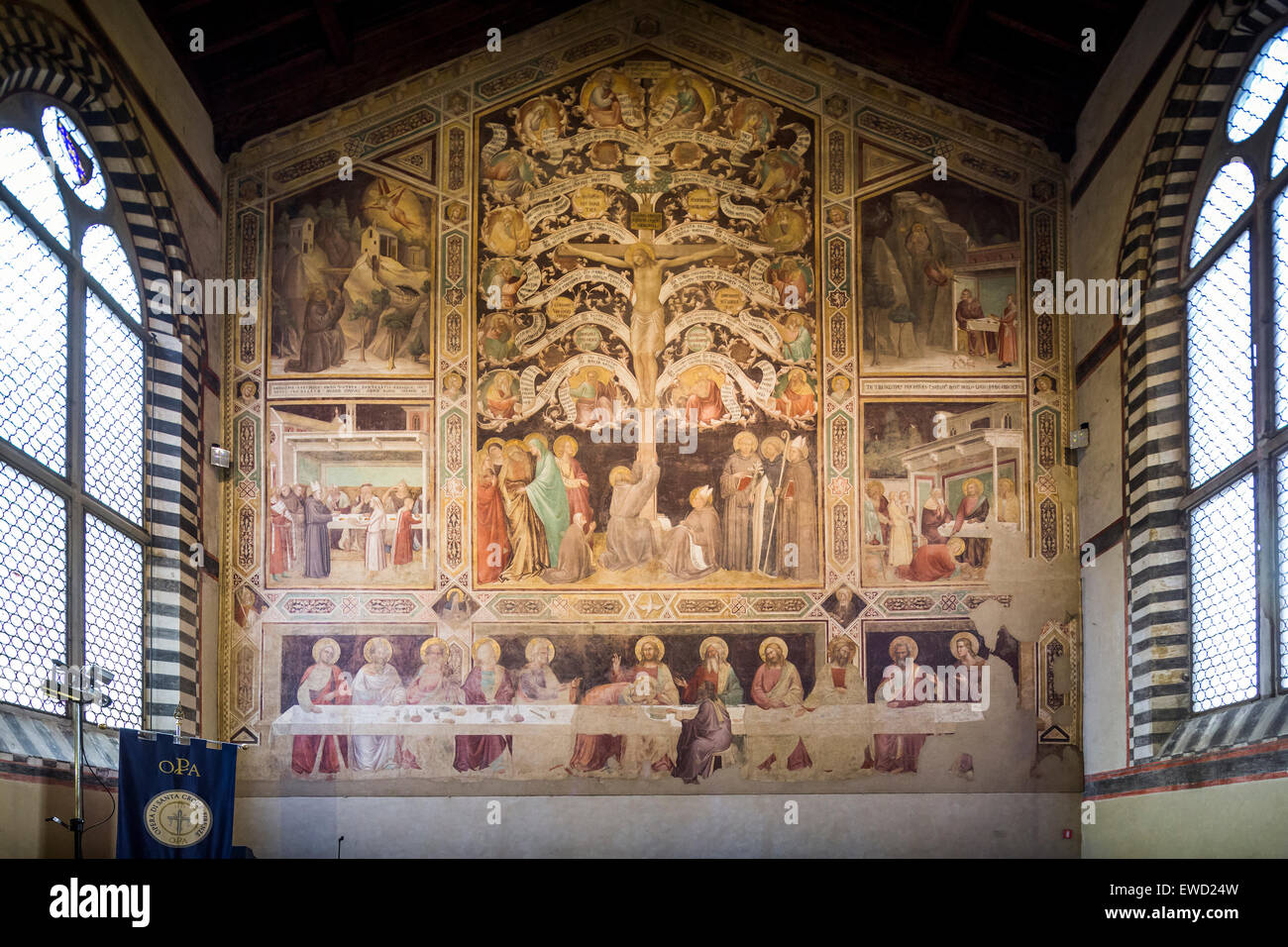 wall painting in old refectory, Basilica di Santa Croce, Basilica of the Holy Cross, Florence, Italy Stock Photo