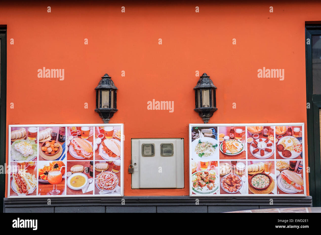 Restaurant menu display board. Puerto de la Cruz. Tenerife. Canary Islands. Spain Stock Photo