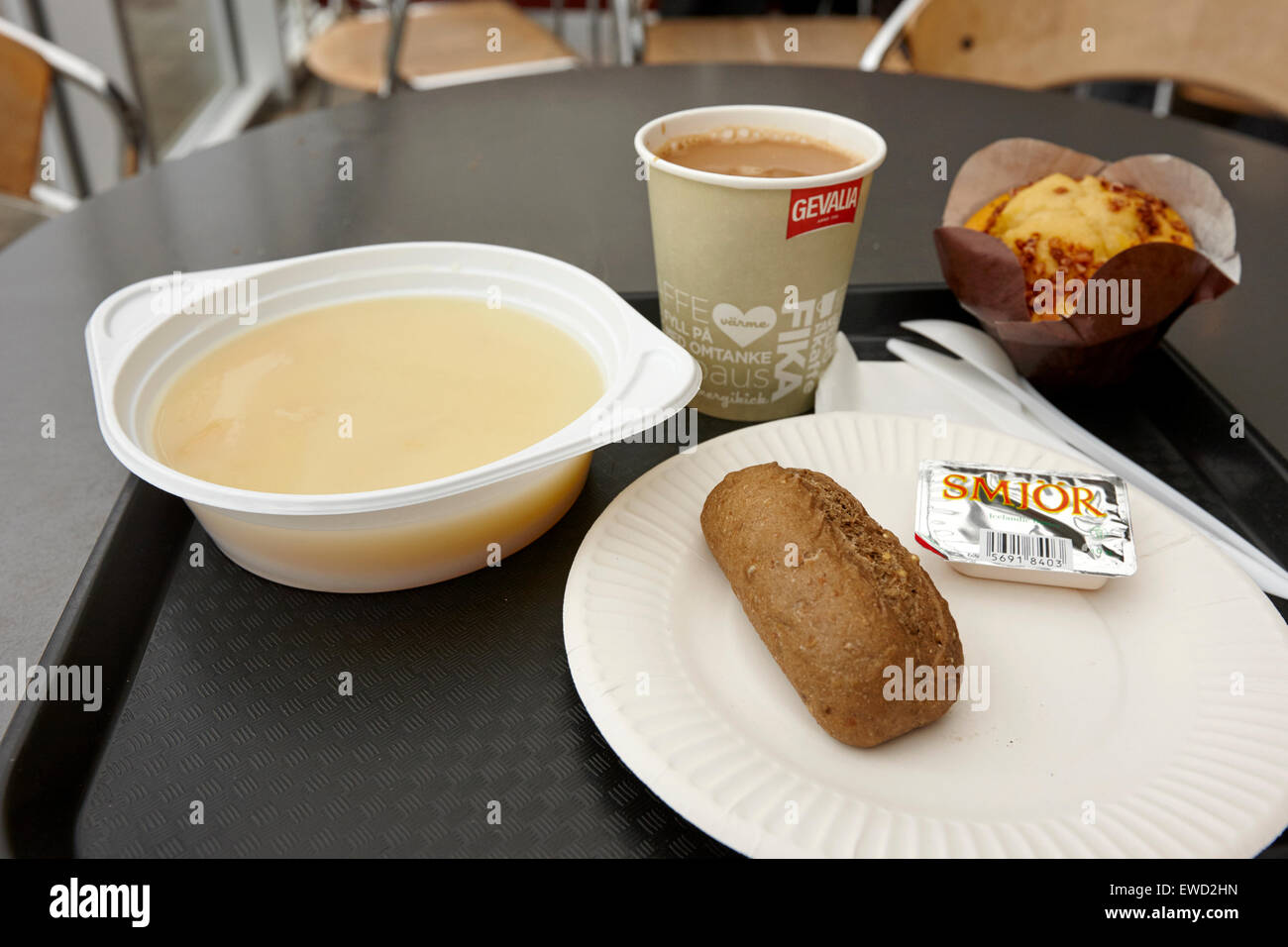 icelandic soup and a roll with coffee and muffin at cafe in visitors centre Thingvellir iceland Stock Photo