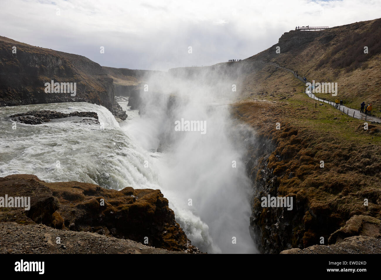 Gullfoss waterfall and walkways Iceland Stock Photo