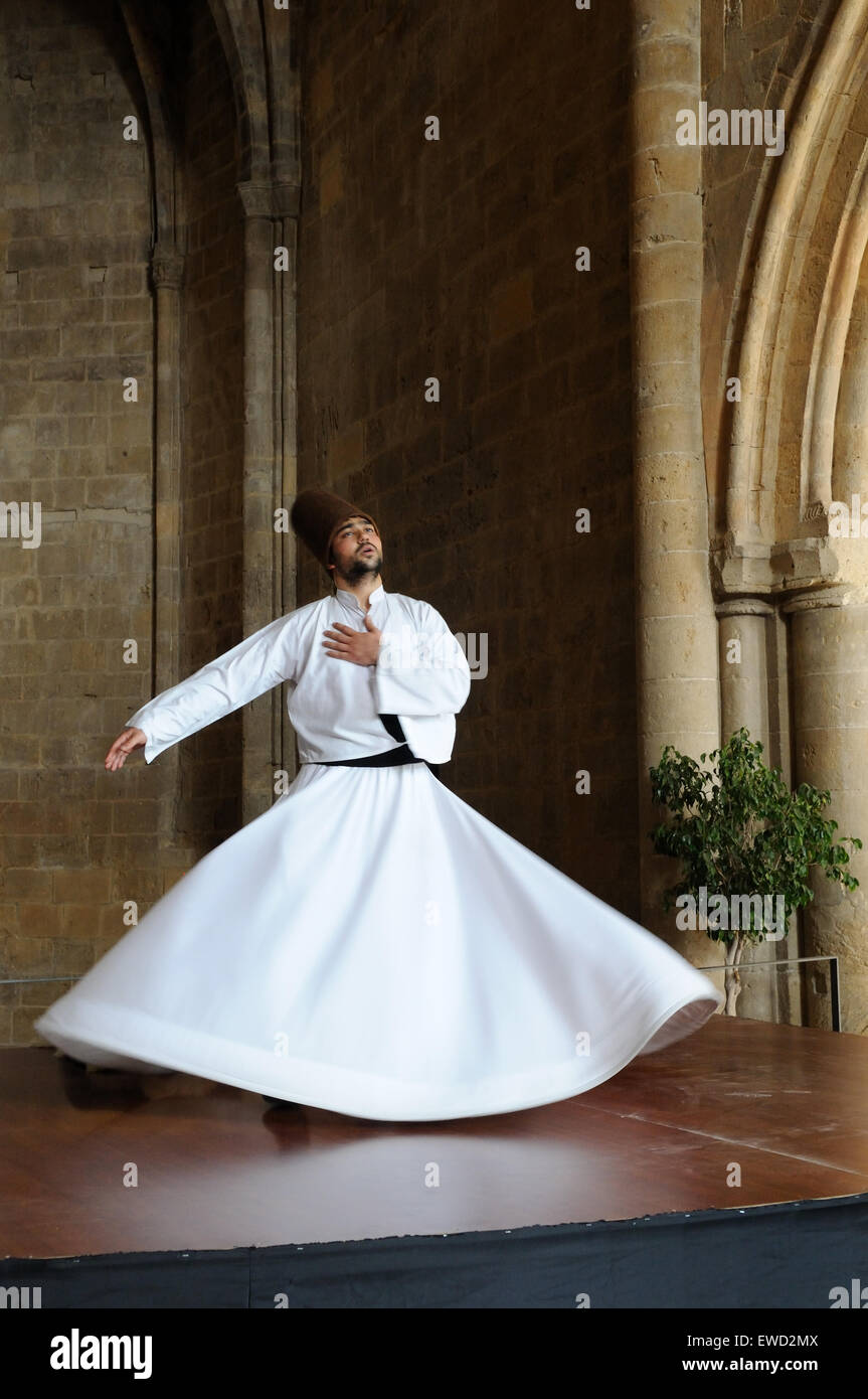 Whirling Dervish performance  Selimiye Square  Nicosia North Cyprus Stock Photo