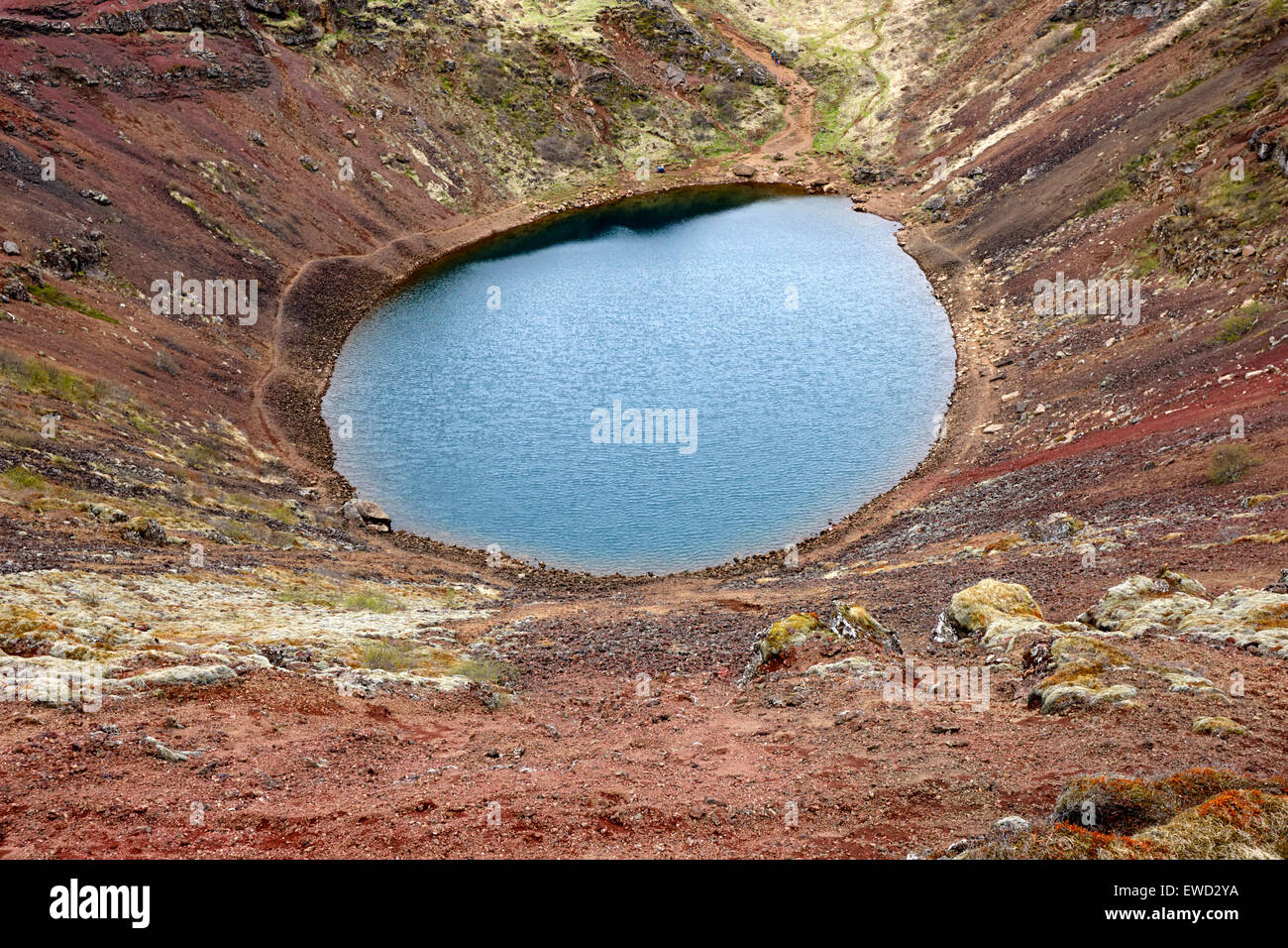 Crater of the Kerid volcano with lake in iceland Stock Photo