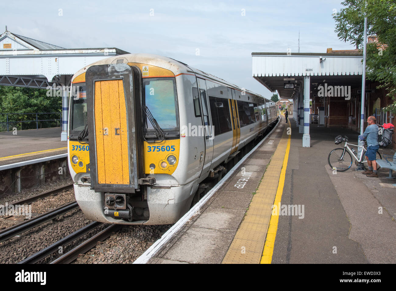 Southeastern Class 375 Electroelectric multiple unit routed from London Victoria to Ramsgate, seen at Herne Bay Railway Station. Stock Photo