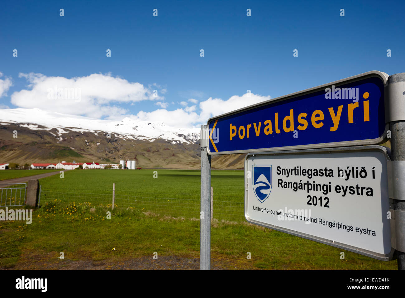 The thorvaldseyri family farm beneath eyjafjallajokull iceland Stock Photo