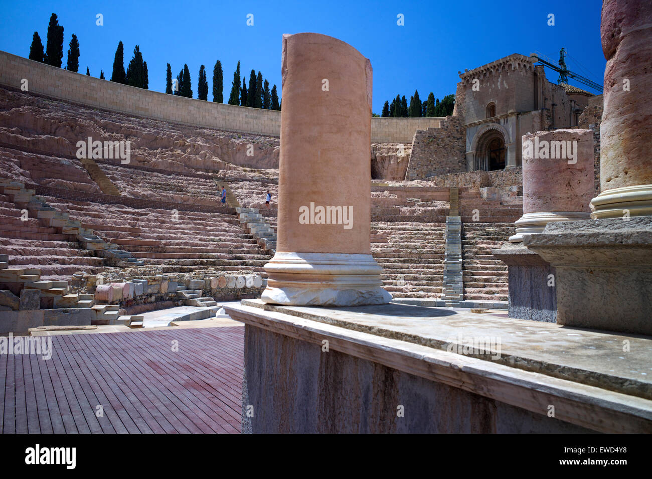 Pillars on the stage of the Roman Theatre, Cartagena, Spain Stock Photo