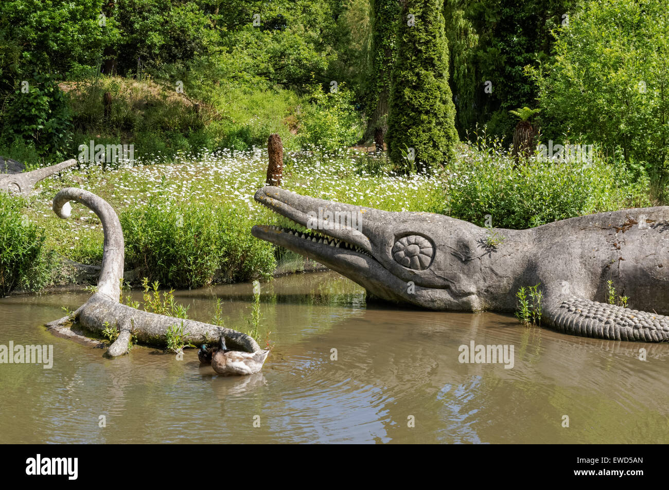 Crystal Palace Park, sculptures of dinosaurs, London England United Kingdom UK Stock Photo