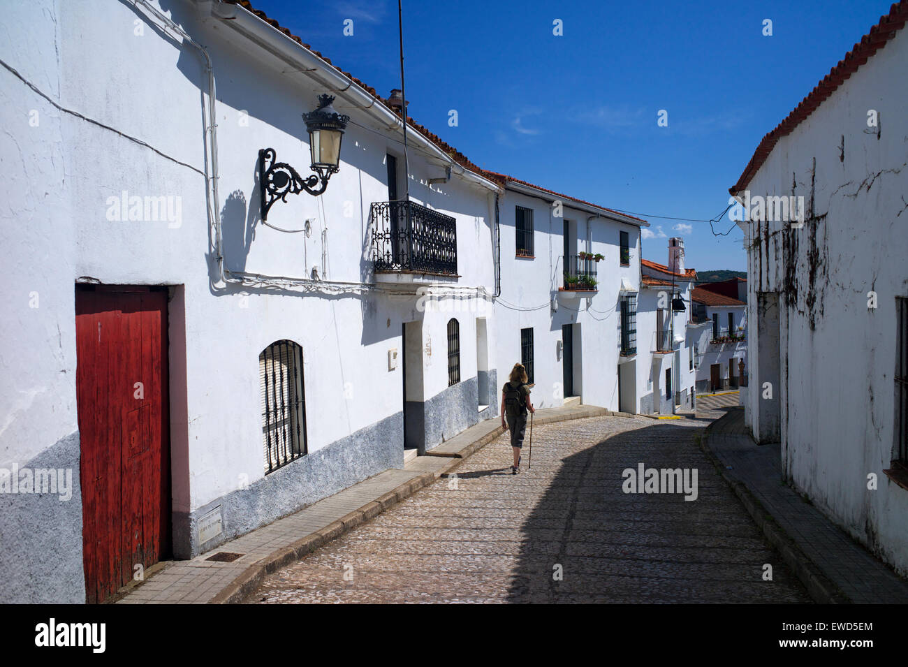 A village street in Los Marines, Sierra Morena, Huelva Province, Andalucia, Spain Stock Photo