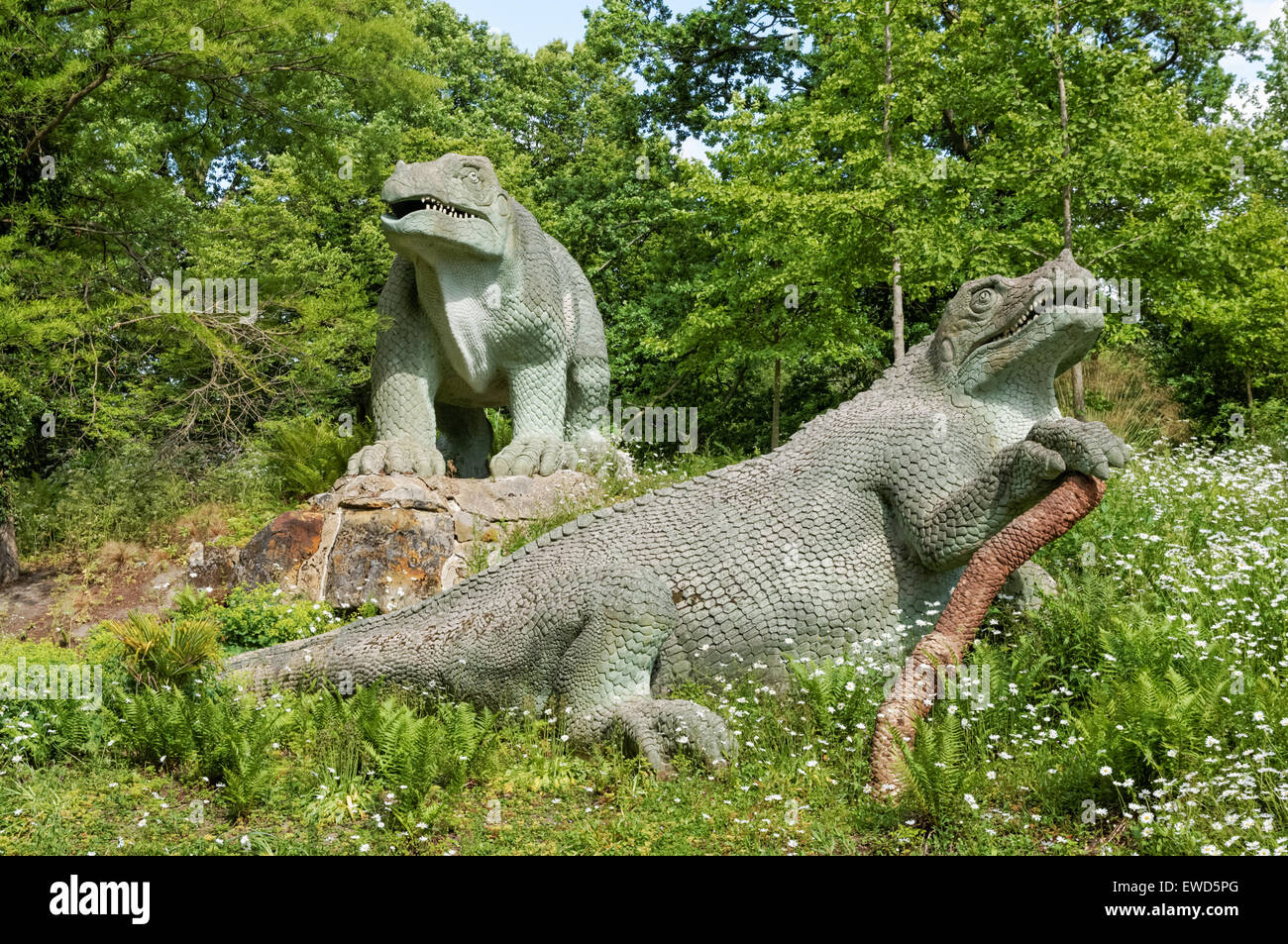 Crystal Palace Park, sculptures of dinosaurs, London England United Kingdom UK Stock Photo