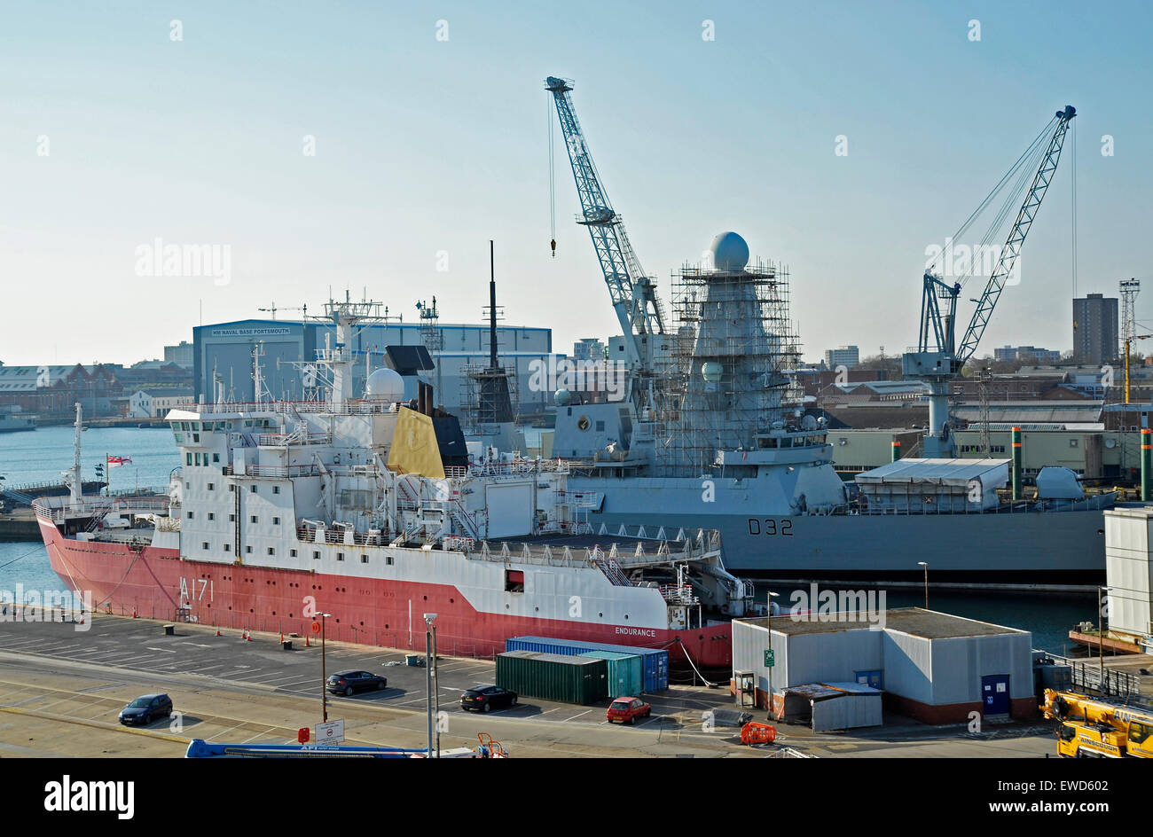 HMS Daring and HMS Endurance docked in Portsmouth naval dockyard Stock Photo