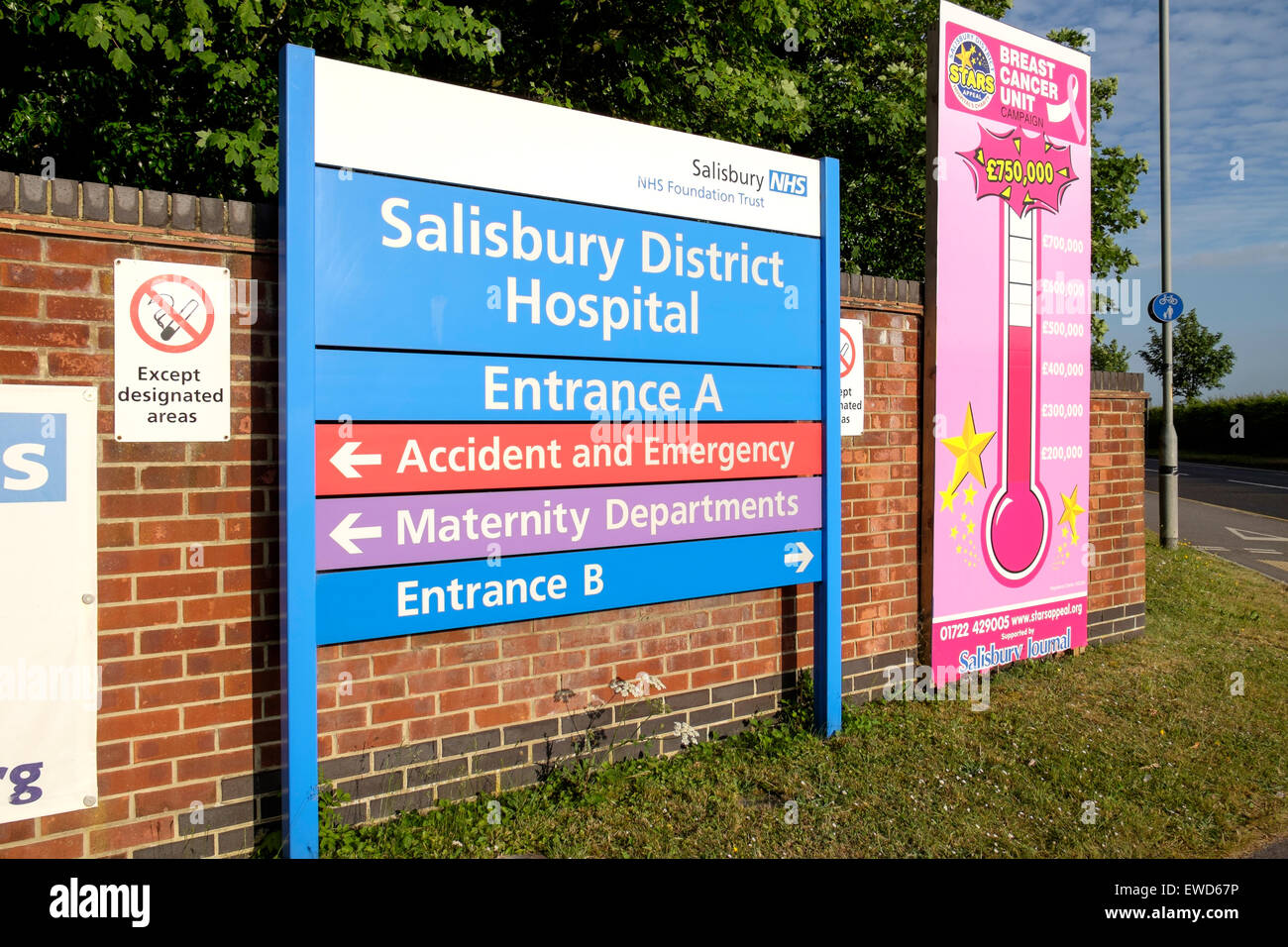 Direction and information sign at the entrance to Odstock Hospital Salisbury Wiltshire UK Stock Photo