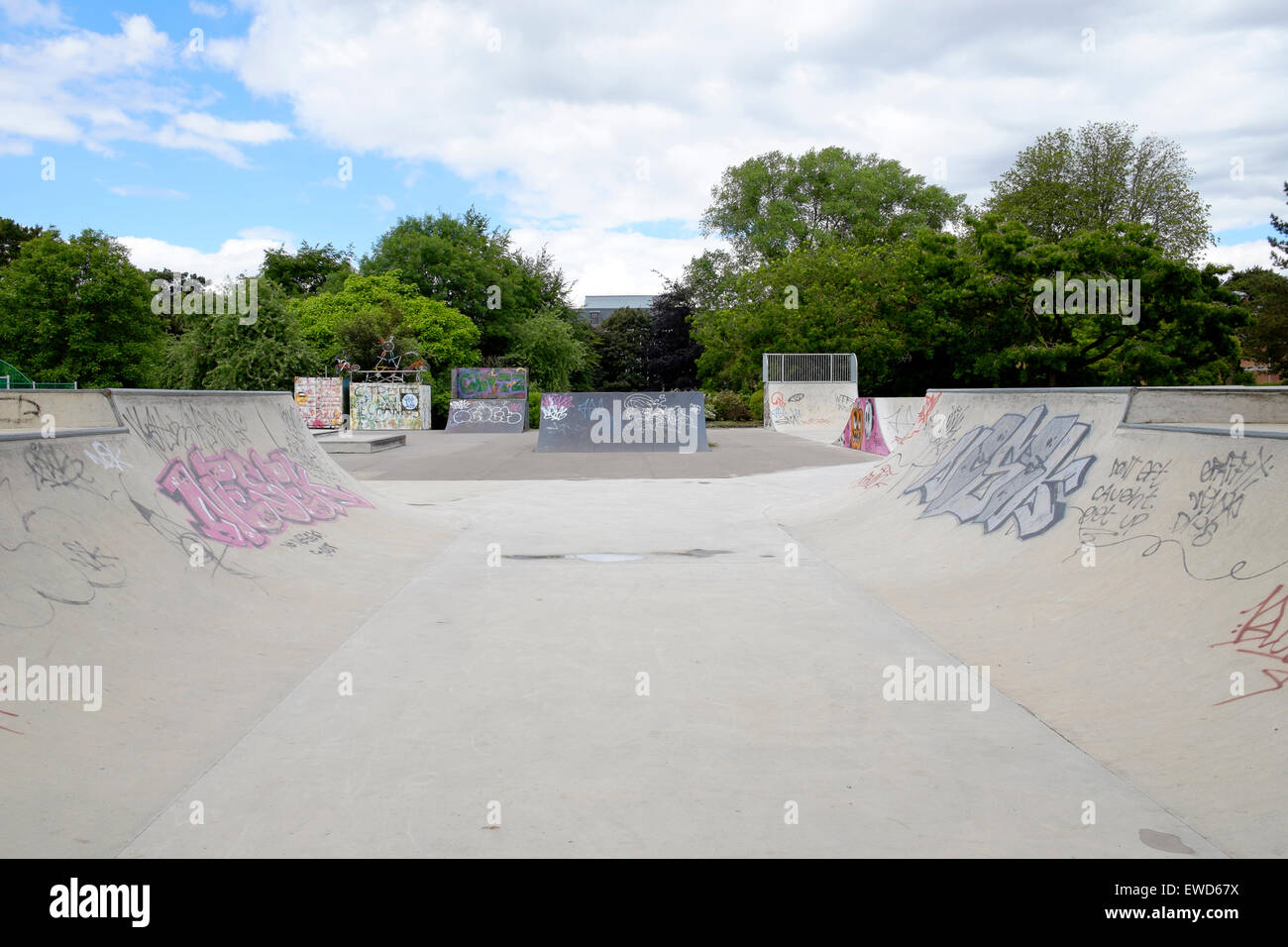 Man made jumps and ramps at UK BMX and skateboard park Salisbury Wiltshire Stock Photo