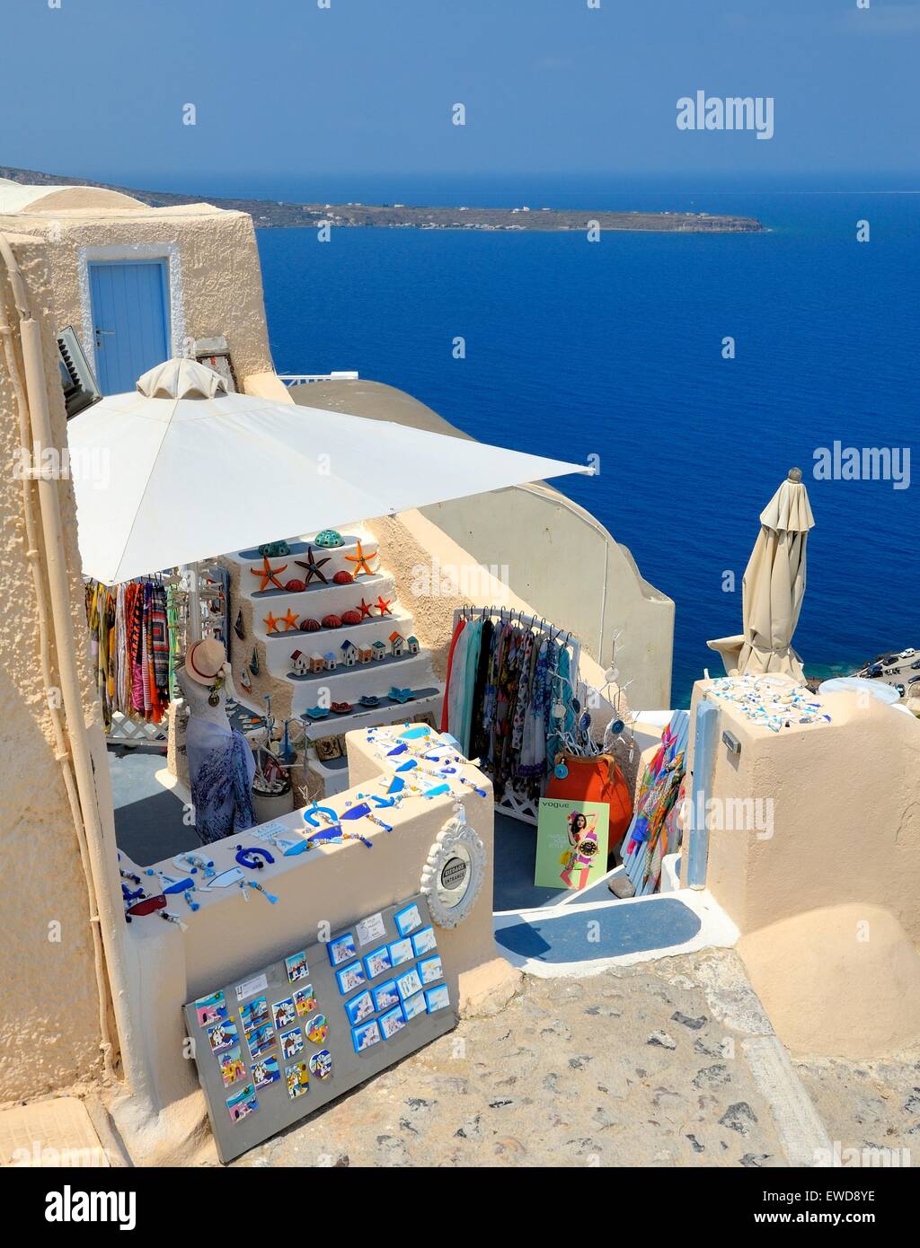 A souvenir gift shop in the village of Oia Santorini Greece Stock Photo