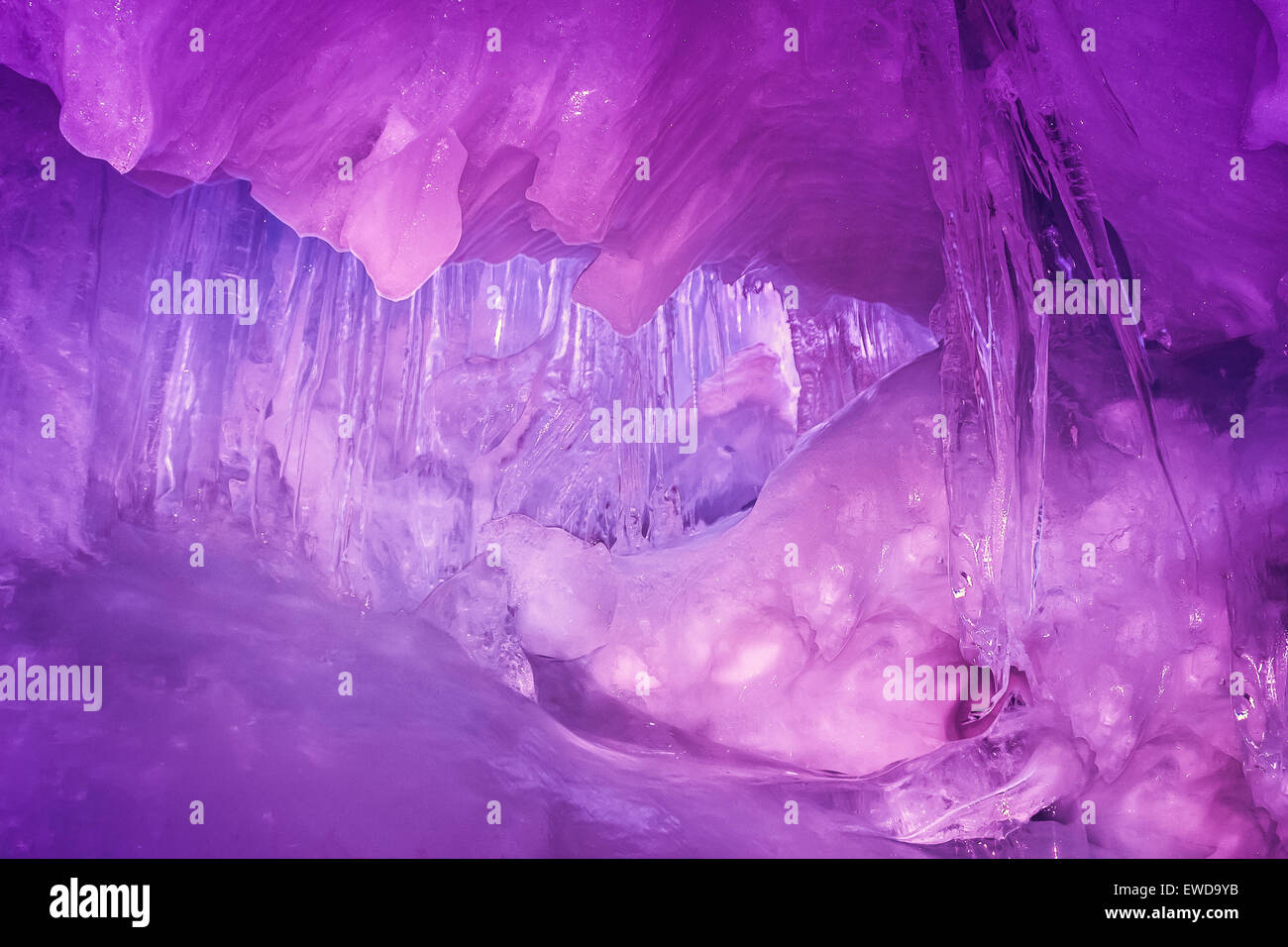 Violet Ice cave in Antarctica Stock Photo