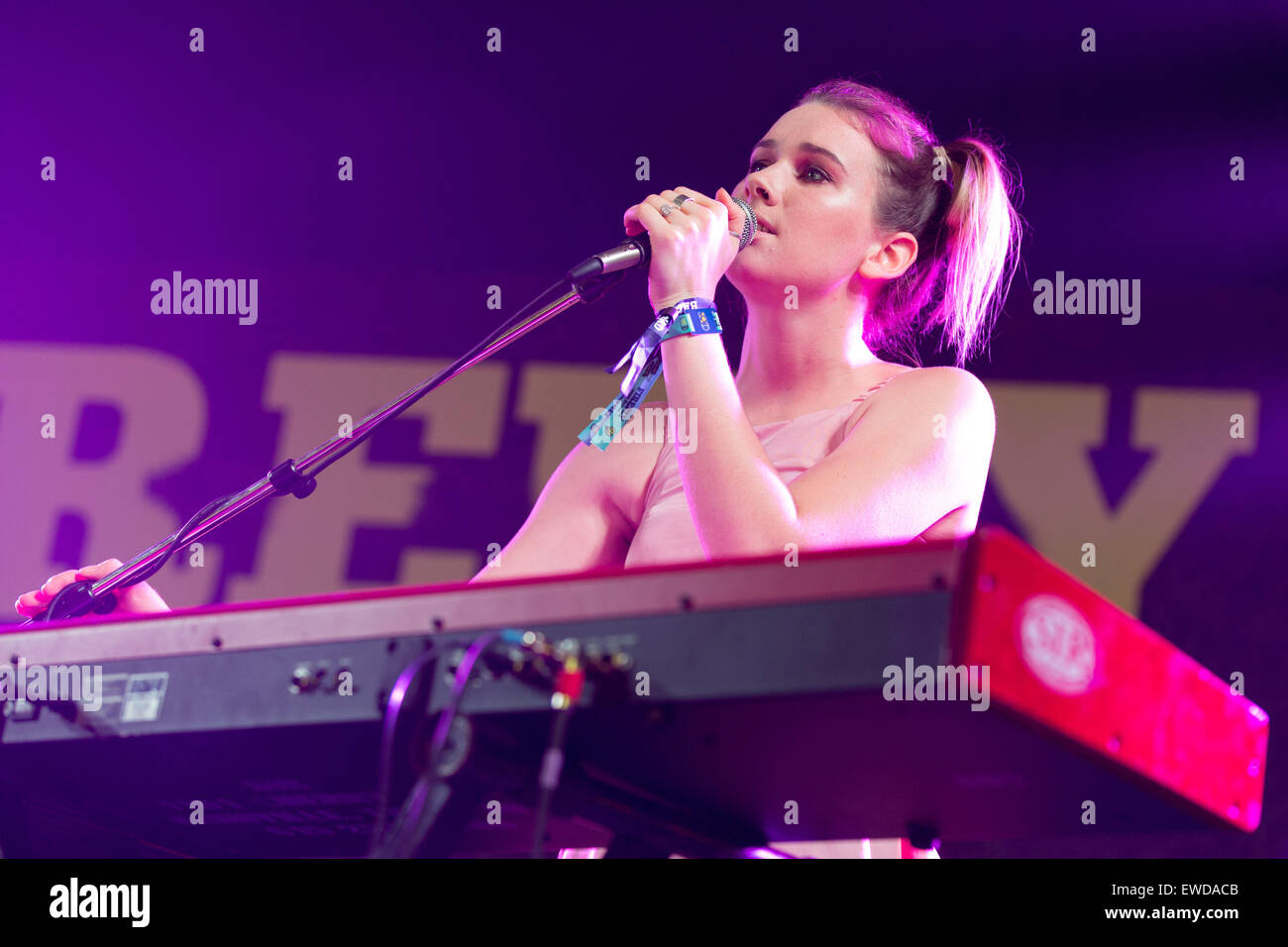 Dover, Deleware, USA. 21st June, 2015. Musician GEORGIA NOTT of Broods performs an acoustic set on stage at the Firefly Music Festival in Dover, Delaware © Daniel DeSlover/ZUMA Wire/Alamy Live News Stock Photo