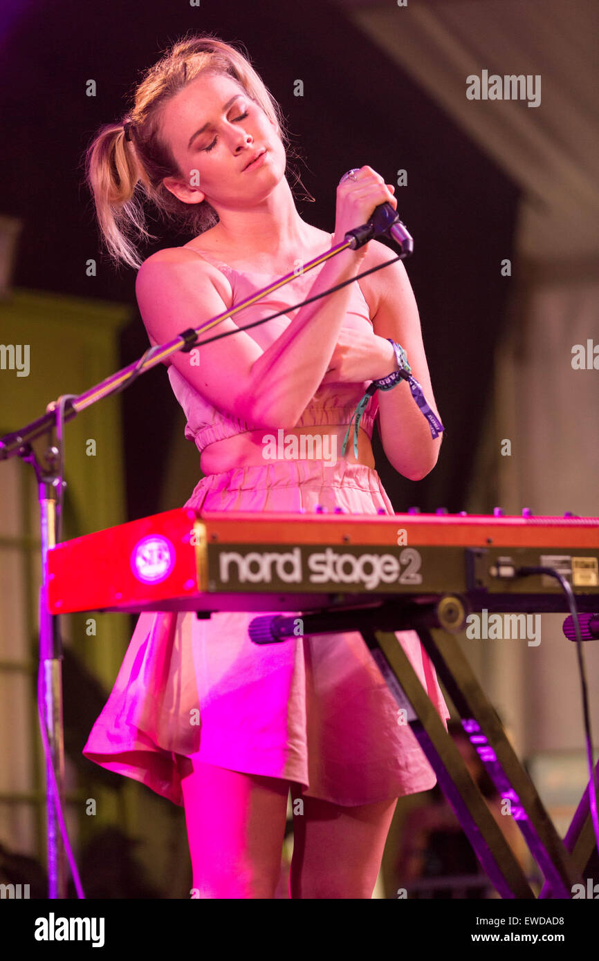 Dover, Deleware, USA. 21st June, 2015. Musician GEORGIA NOTT of Broods performs an acoustic set on stage at the Firefly Music Festival in Dover, Delaware © Daniel DeSlover/ZUMA Wire/Alamy Live News Stock Photo