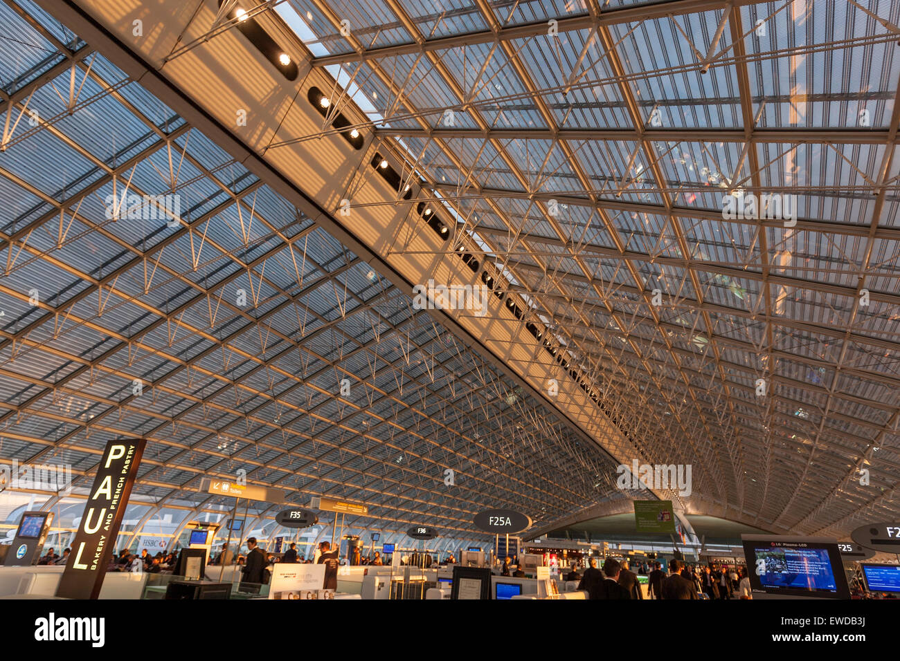 Paris CDG Terminal 2F at sunset. The main architect was Paul Andreu