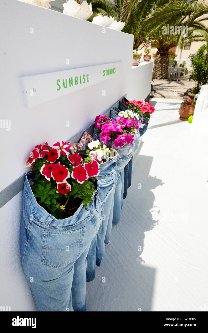 The outdoor decoration at luxury hotel, Thira, Greece Stock Photo
