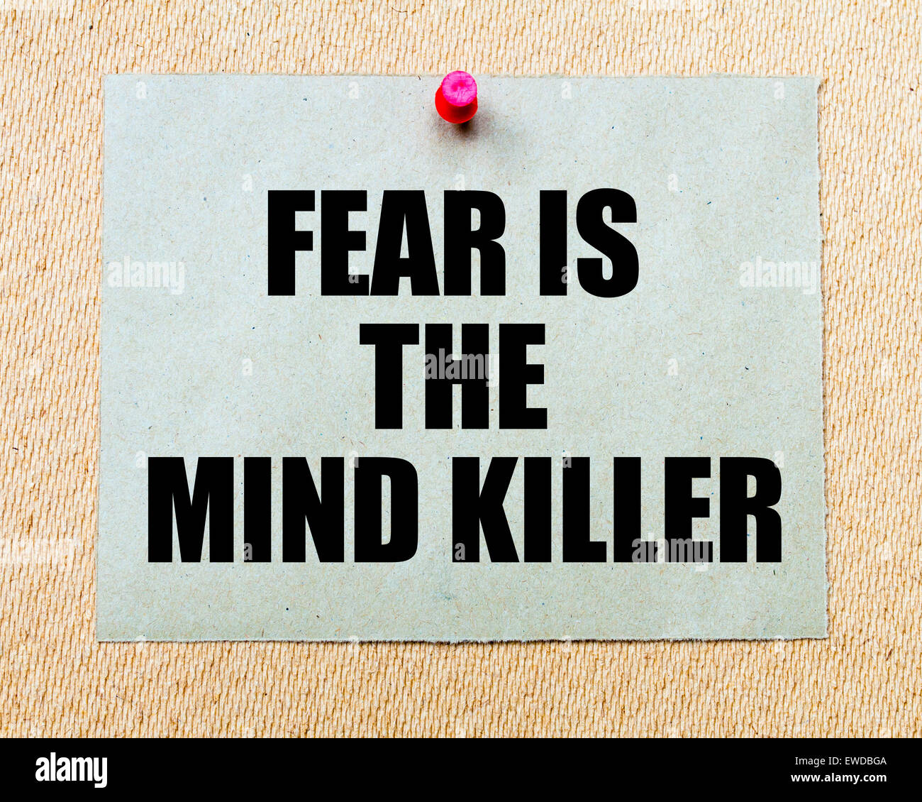 Fear Is The Mind Killer written on paper note pinned with red thumbtack