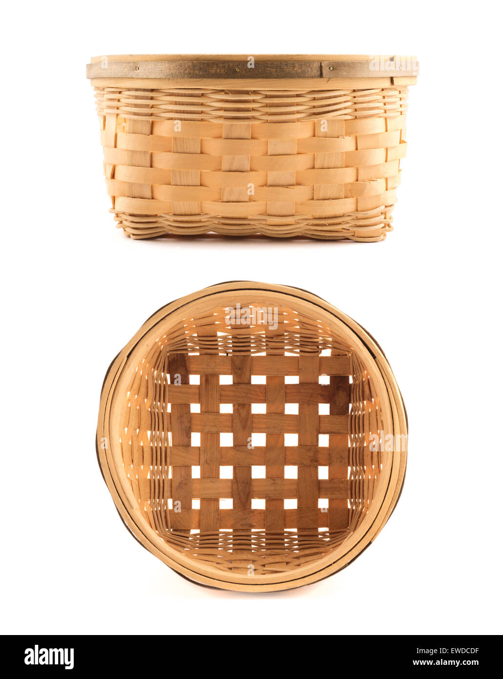 Wooden wicker basket isolated over white Stock Photo Alamy