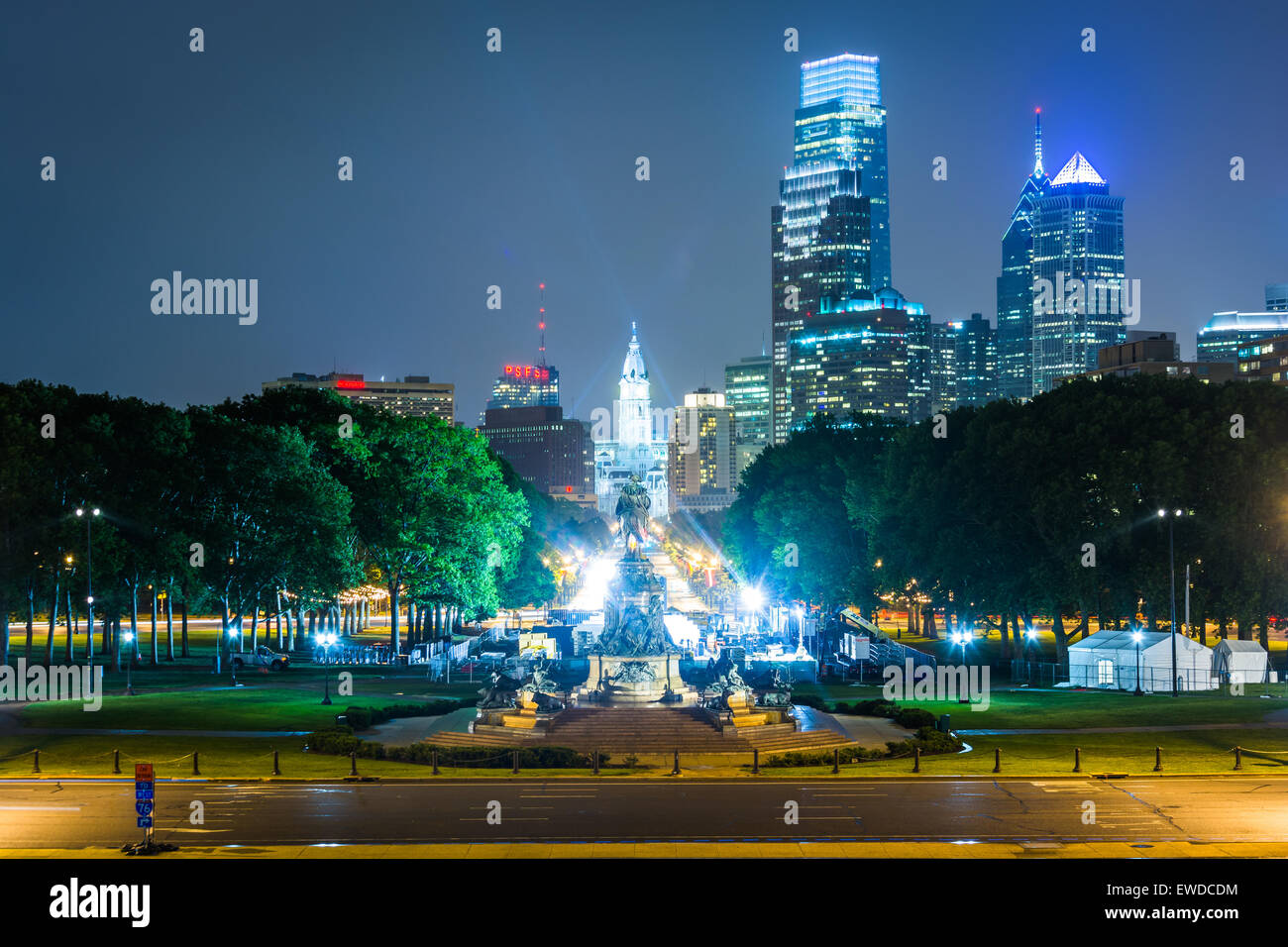 View of Eakins Oval and Center City at night, in Philadelphia, Pennsylvania. Stock Photo