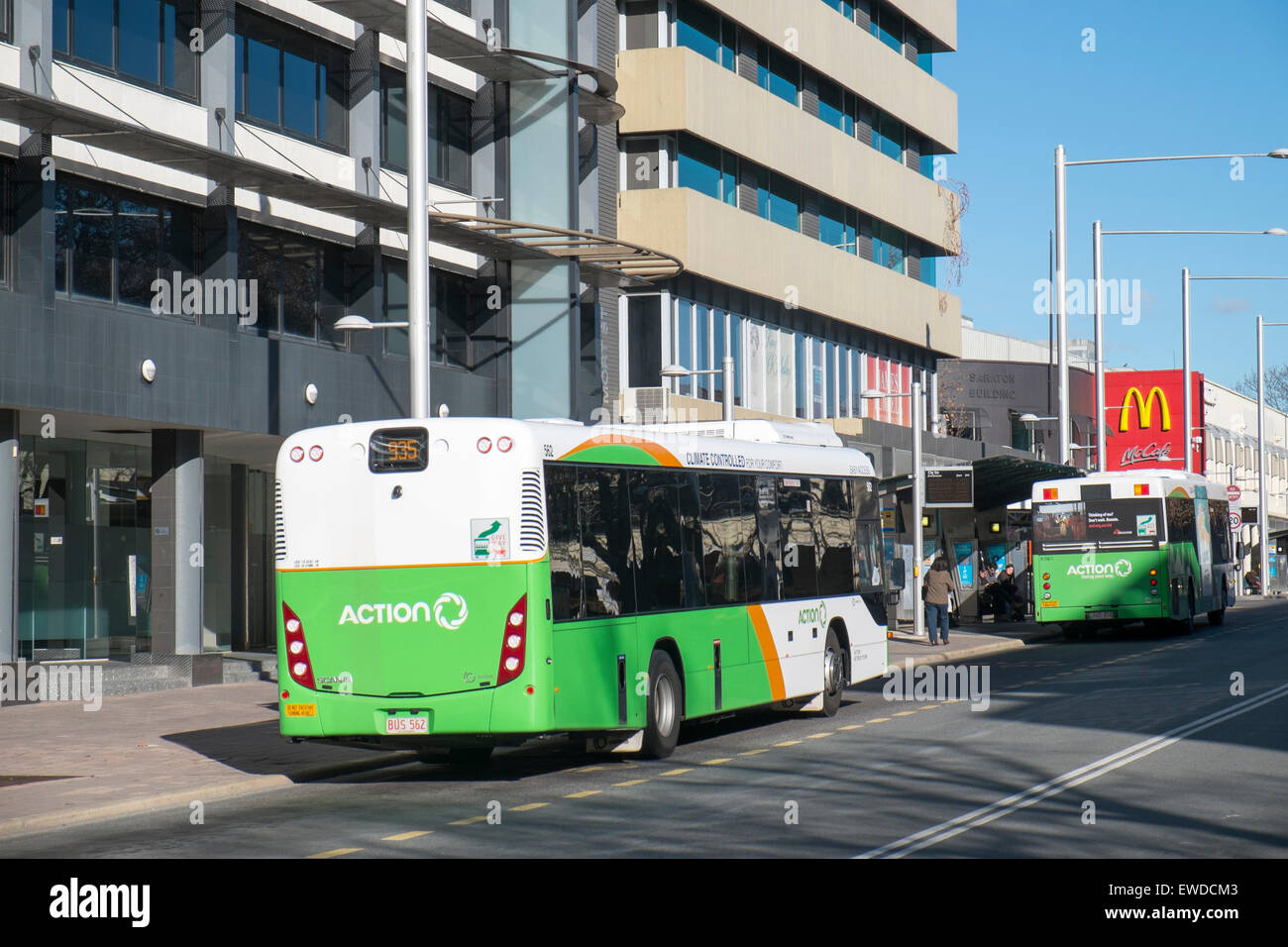 Canberra city centre and buses stopped at the interchange, Australian capital territory, Australia Stock Photo