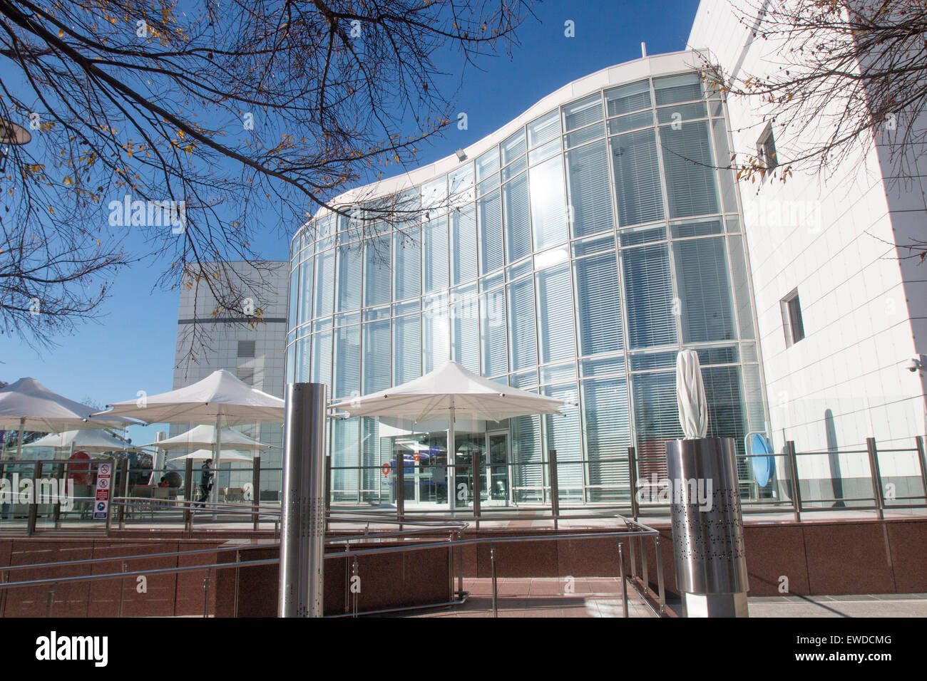 Questacon the National Science and Technology Centre, is located on the shore of Lake Burley Griffin in Canberra, Australia Stock Photo