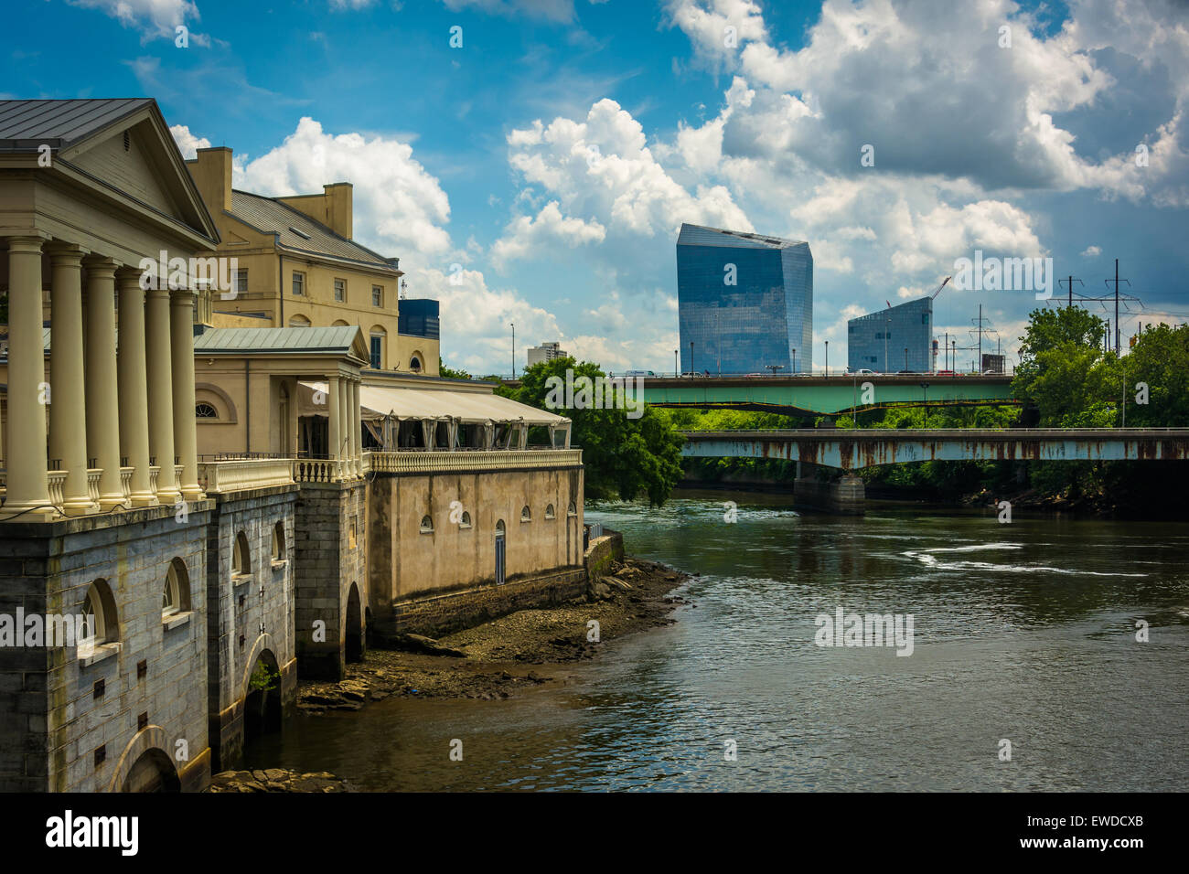 The Fairmount Water Works and buildings along the Schuylkill River in Philadelphia, Pennsylvania. Stock Photo
