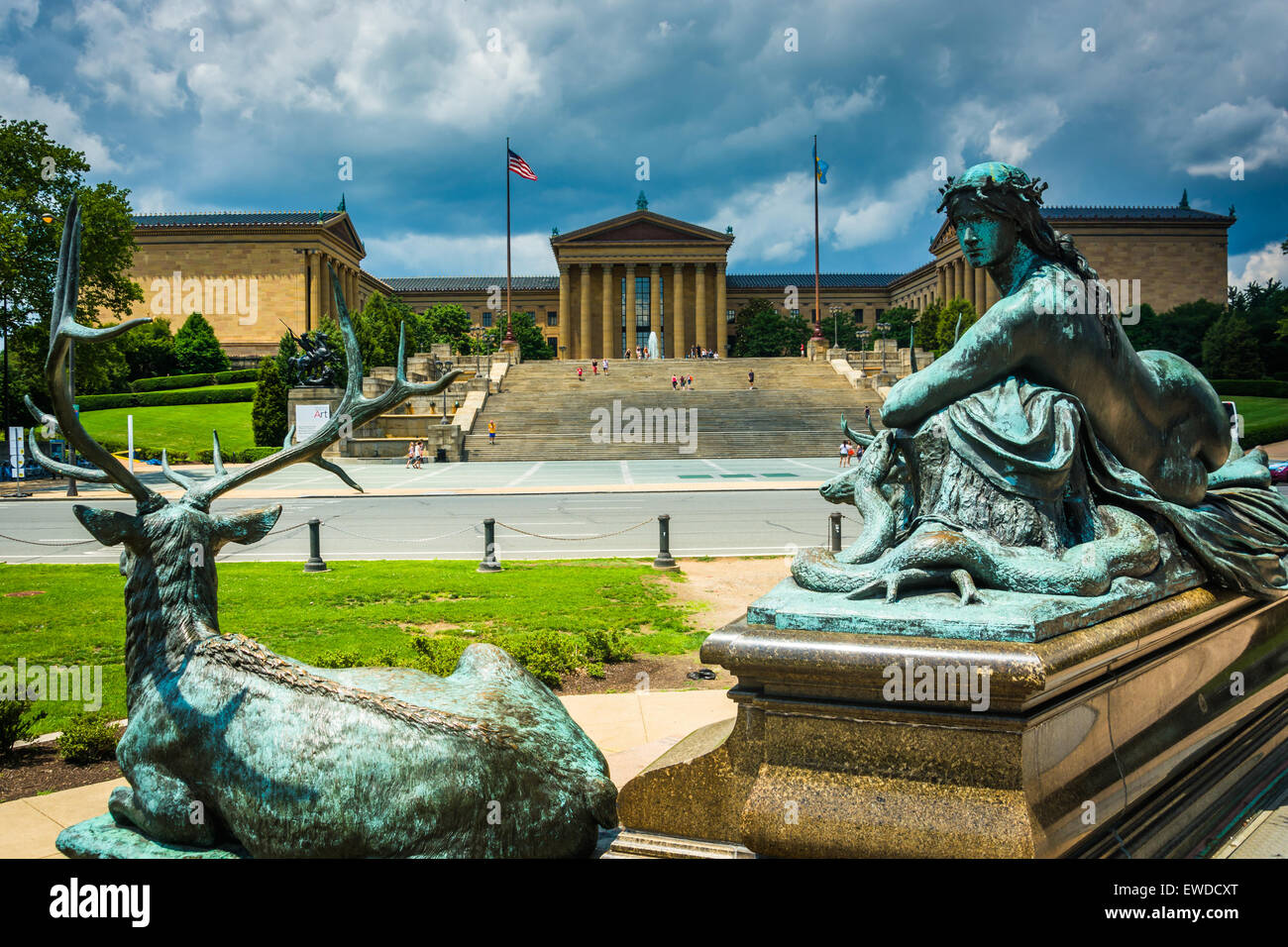 Statues at Eakins Oval and the Museum of Art in Philadelphia, Pennsylvania. Stock Photo