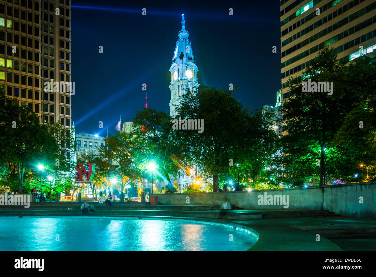LOVE Park and City Hall at night, in Philadelphia, Pennsylvania. Stock Photo